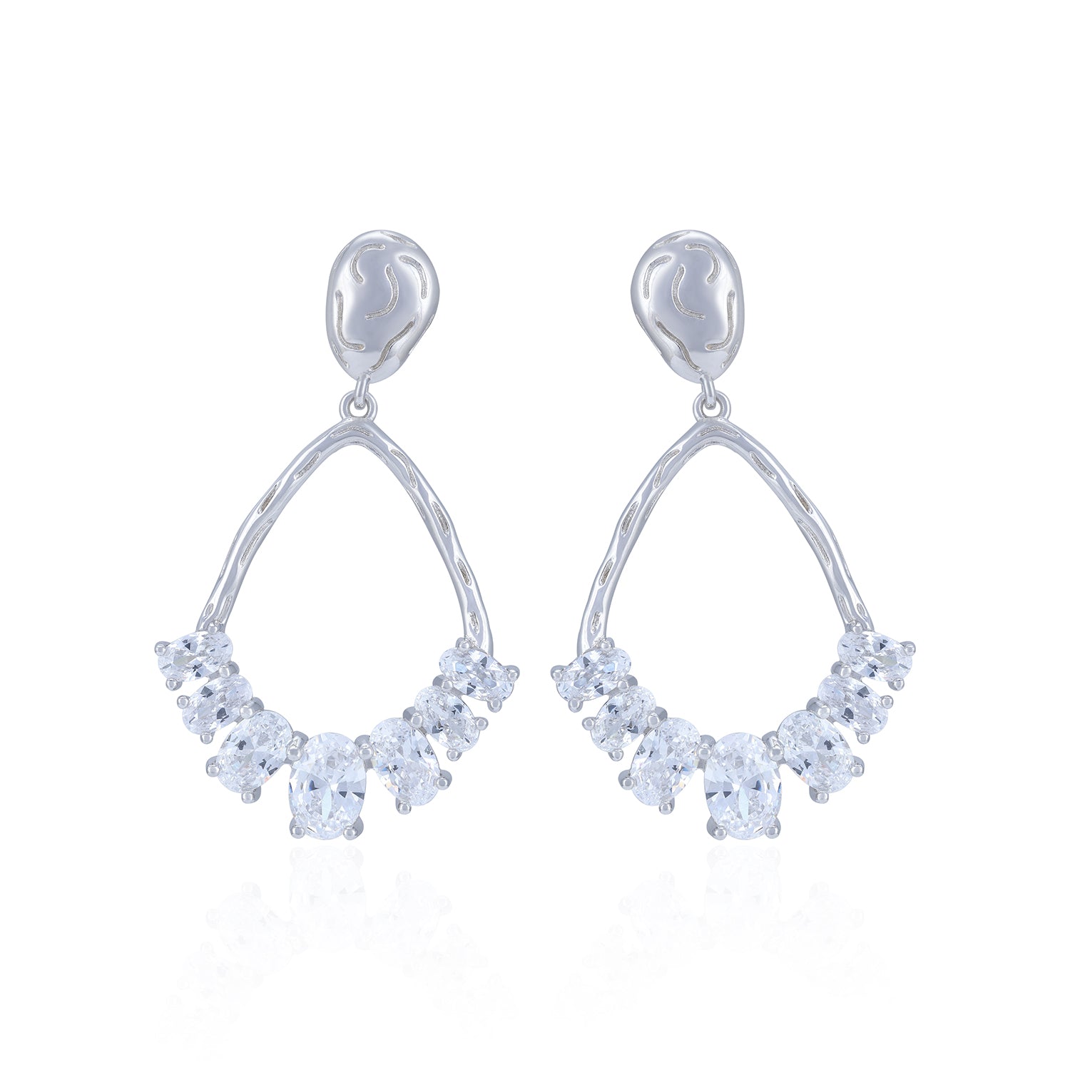 925 Sterling Silver Open Teardrop Cluster Crystal Drop Earring for Women