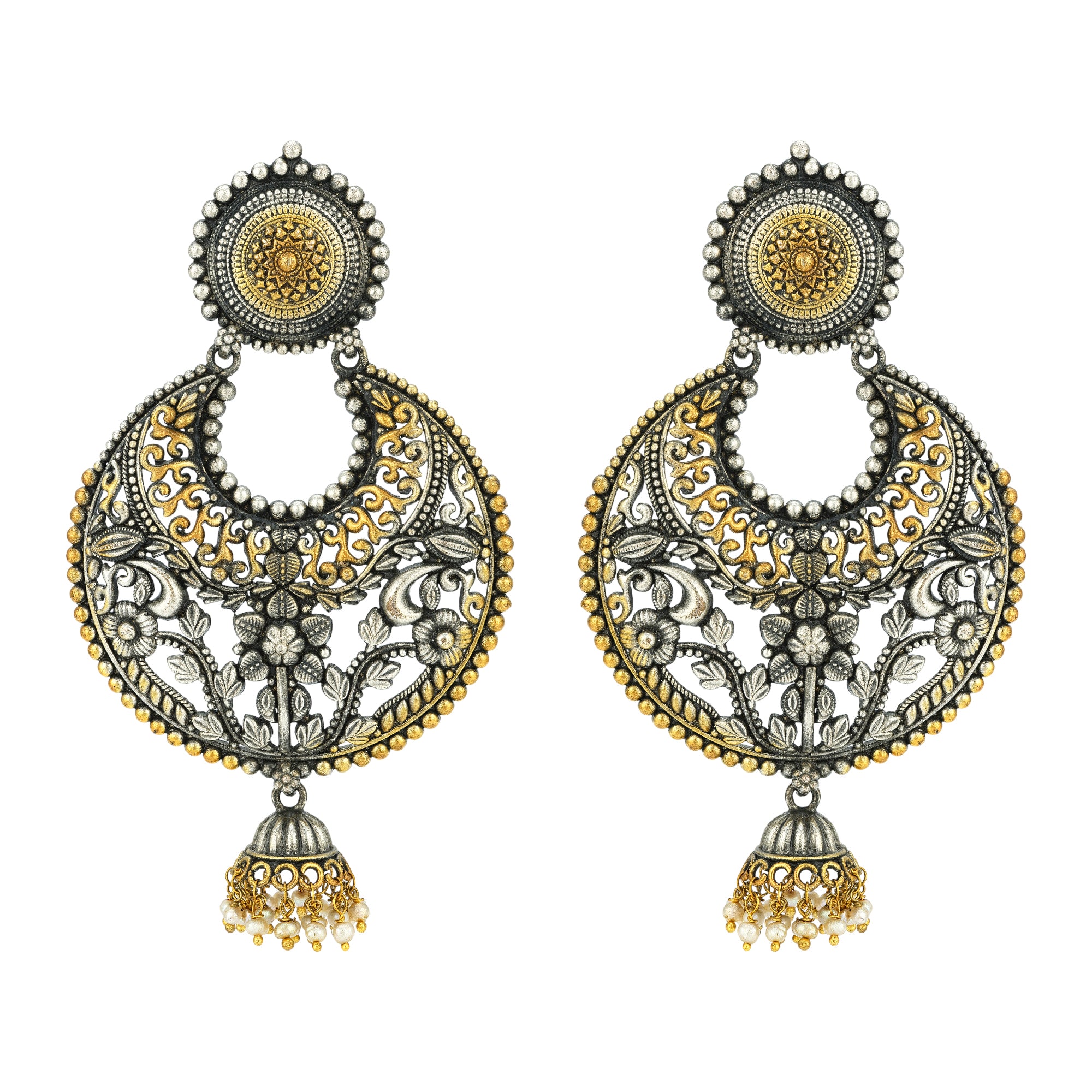 925 Sterling Silver Ornate Dual-Tone Bloom Earrings for Women