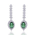 925 Sterling Silver Oval Green Stone and Halo Long Drop Earring for Women