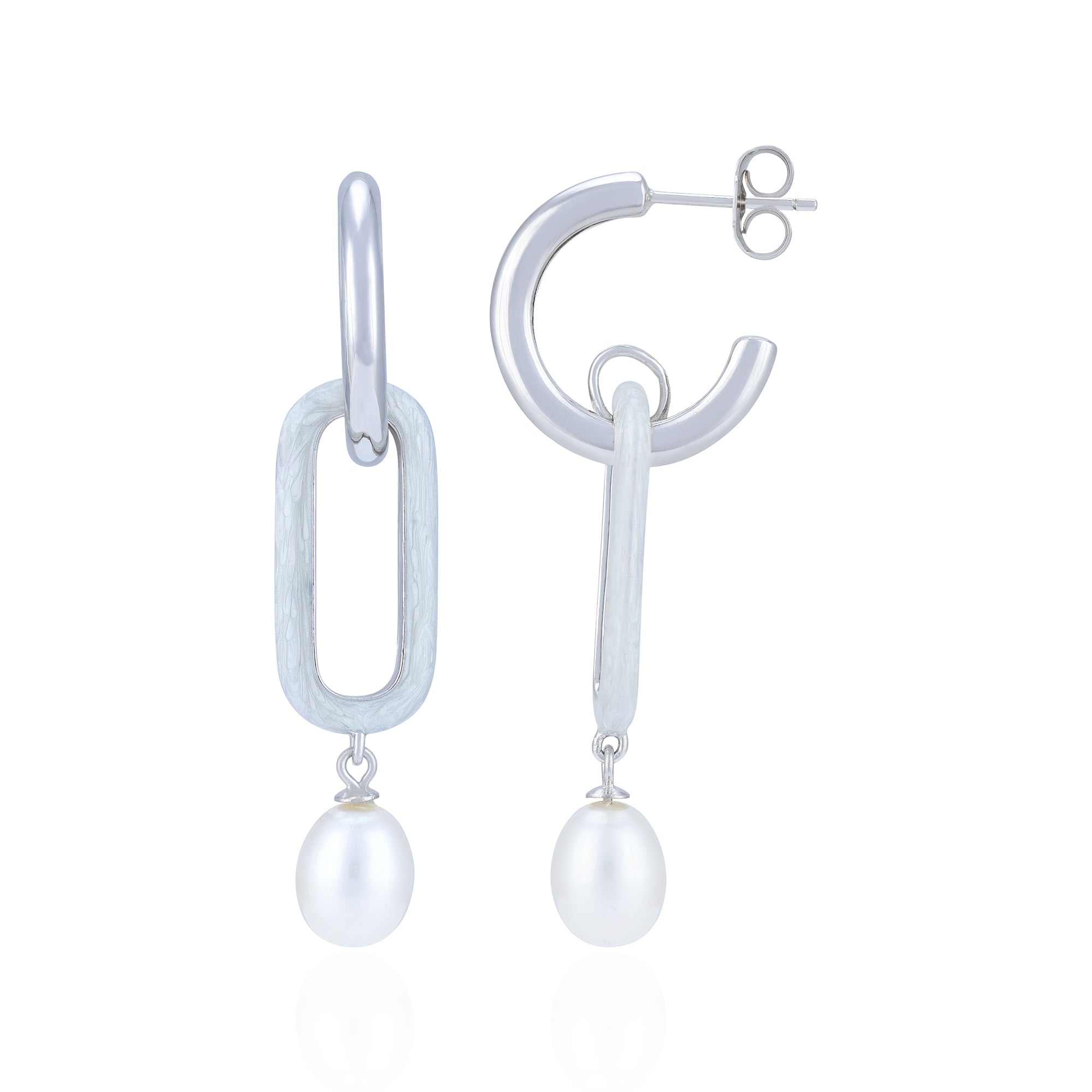 925 Sterling Silver Oval Link Pearl Accent Drop Earring for Women