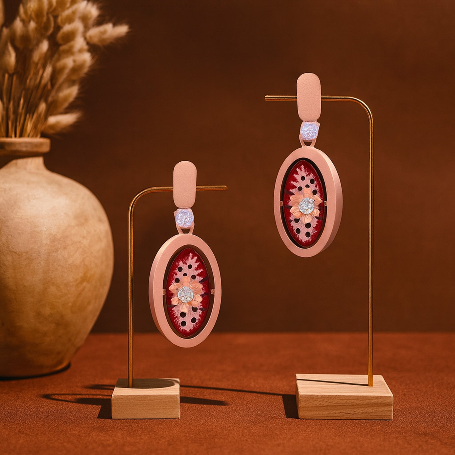 925 Sterling Silver Oval Ruby Sparkle Earrings For Women