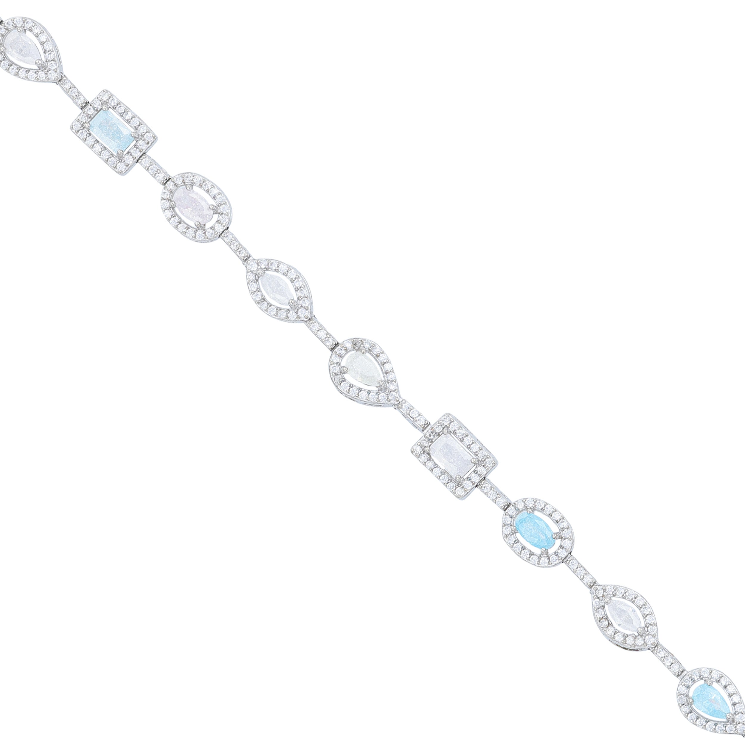 925 Sterling Silver Pastel Rainbow Mixed Shape Halo Bracelet for Women