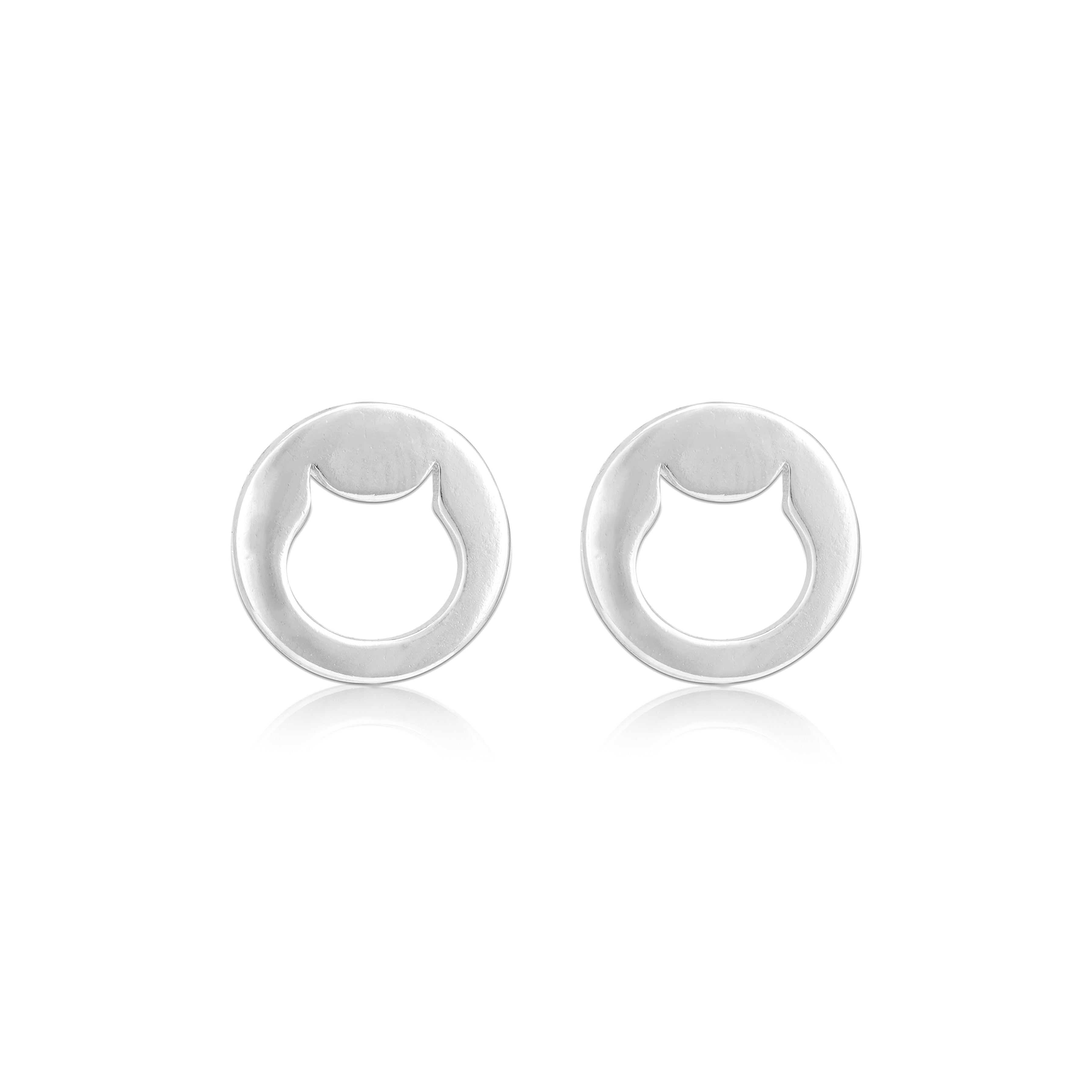 925 Sterling Silver Pawfect Circle Cat Stud for Women