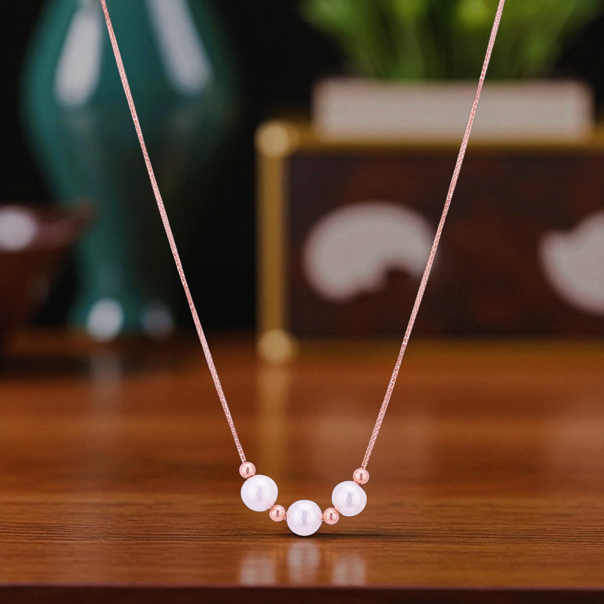 925 Sterling Silver Pearl Crest Rose Gold Chain for Women