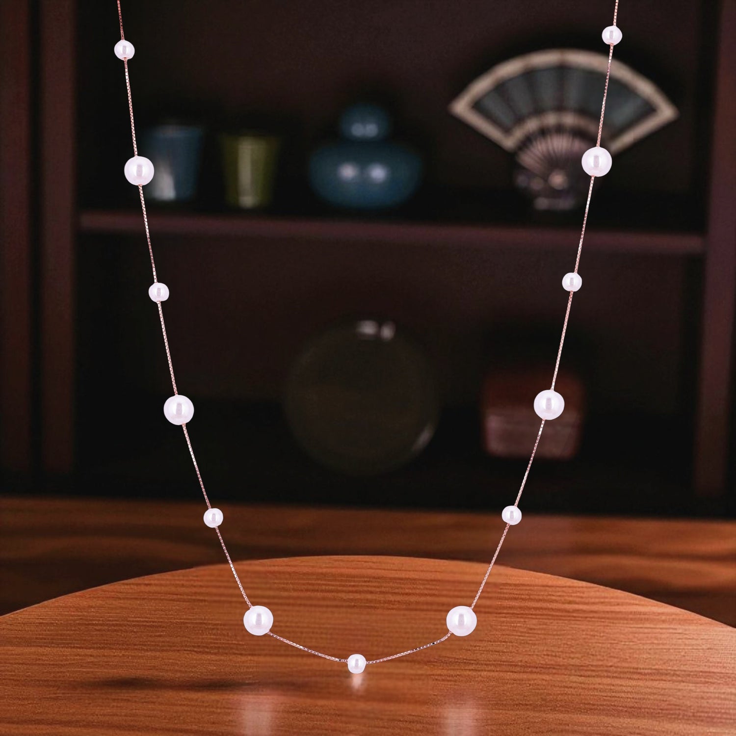 925 Sterling Silver Pearl Drift Rose Gold Chain For Women