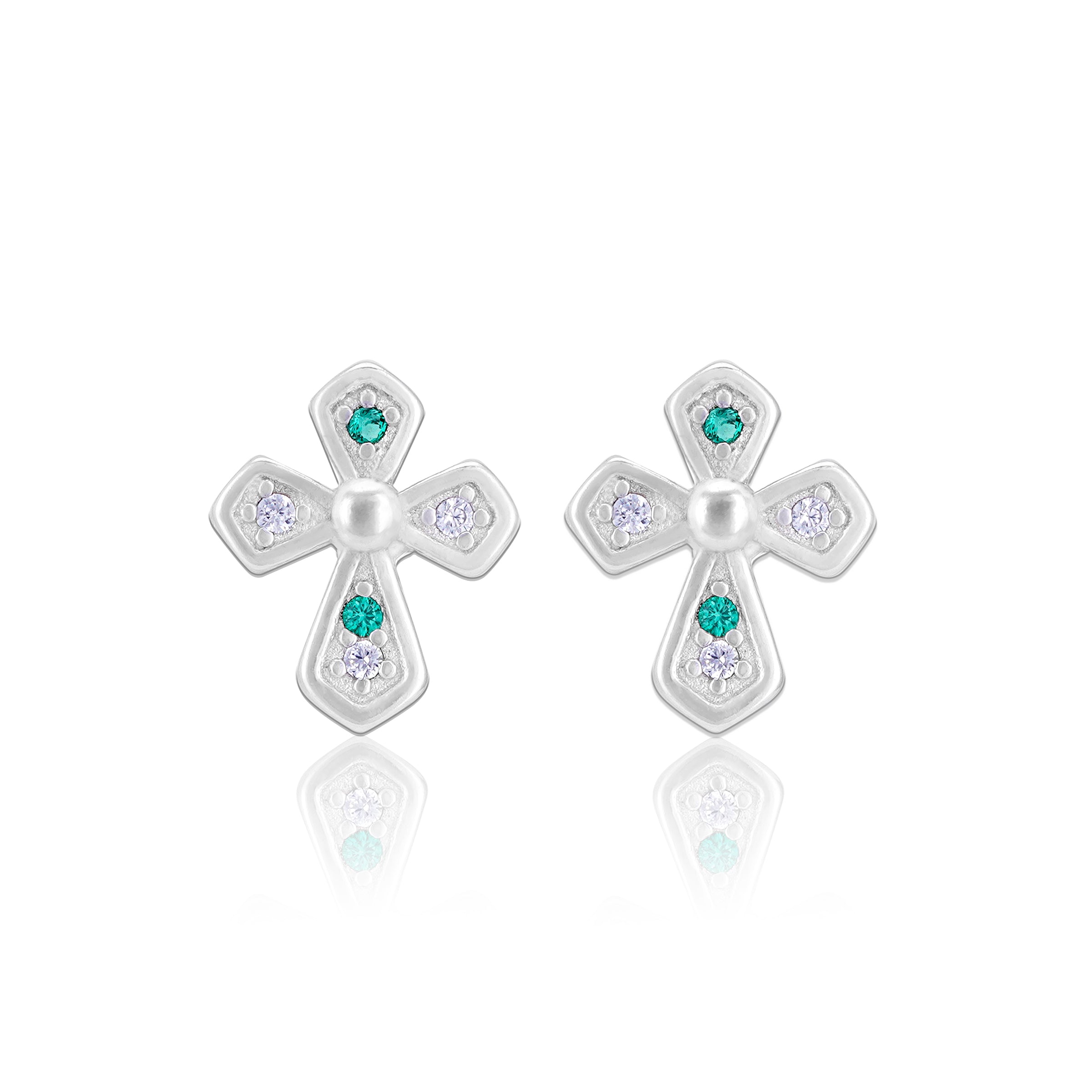 925 Sterling Silver Pearl Hope Cross Rhodium Plated Earrings for Women