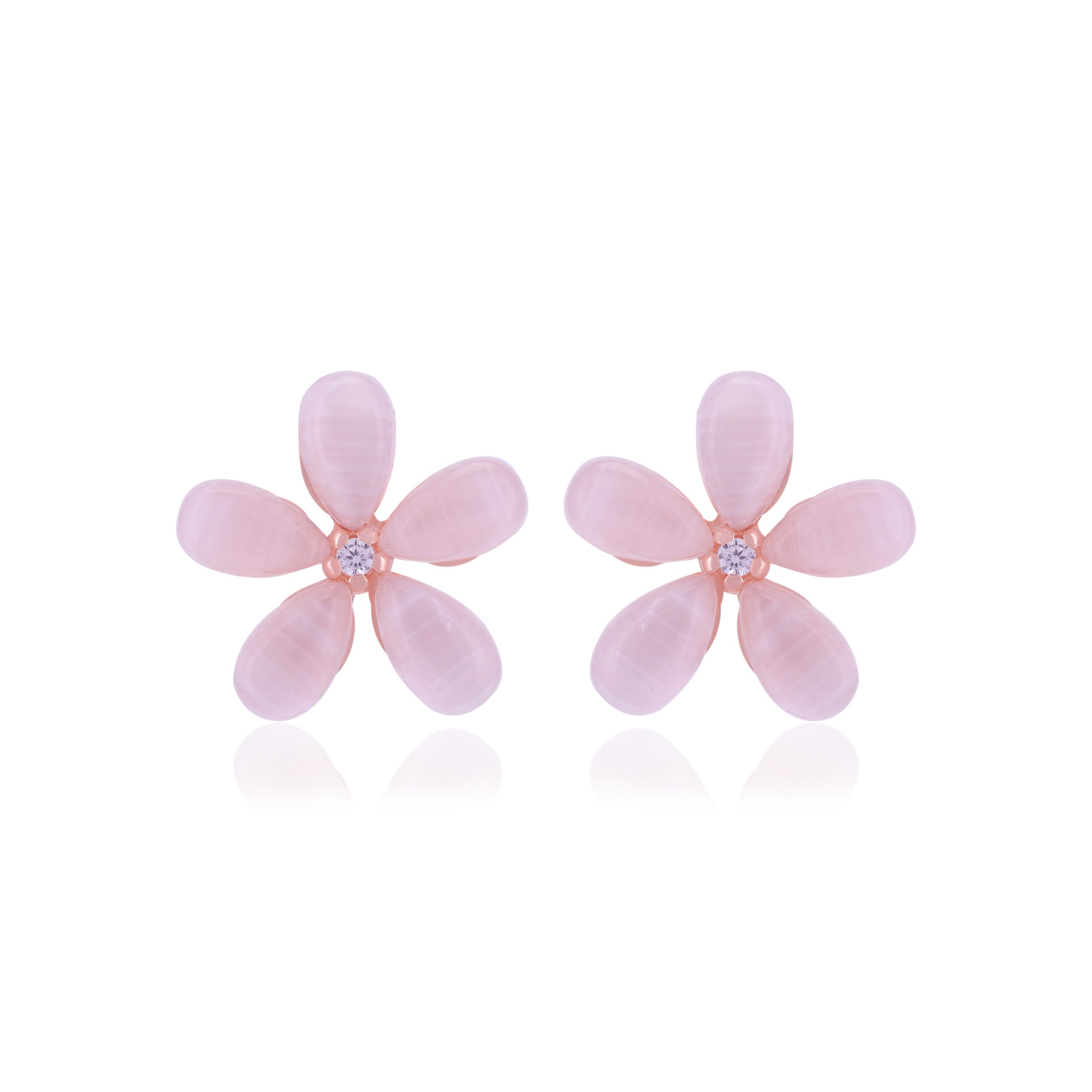 925 Sterling Silver Pearl Petals Tiny Stoned Earrings For Women