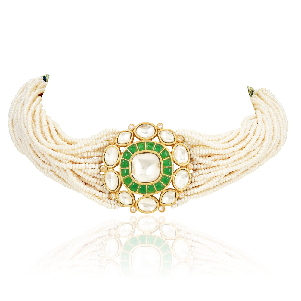 925 Sterling Silver Pearl Stone Gold Plated Necklace