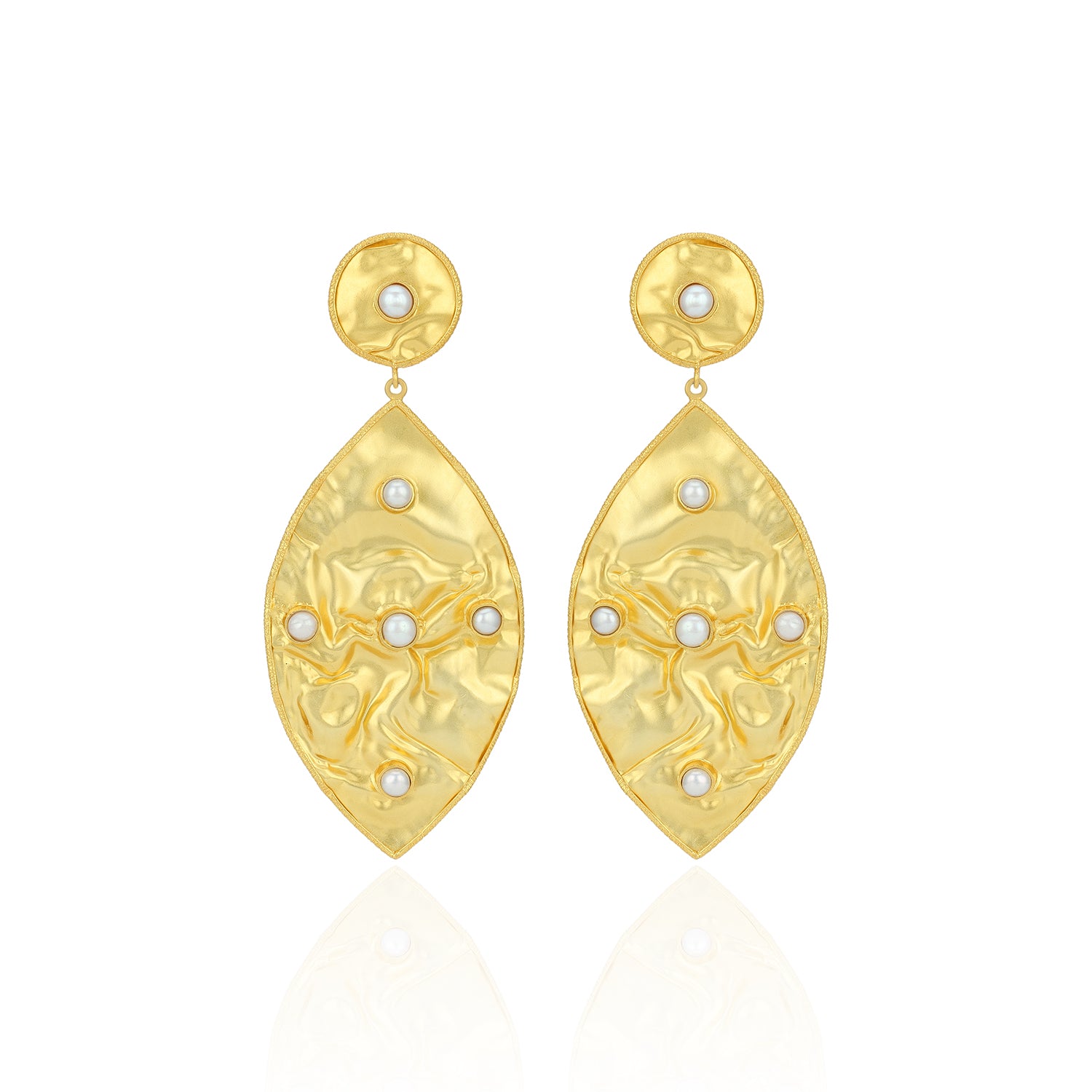 925 Sterling Silver Pearl Touched Golden Leaf Earrings for women