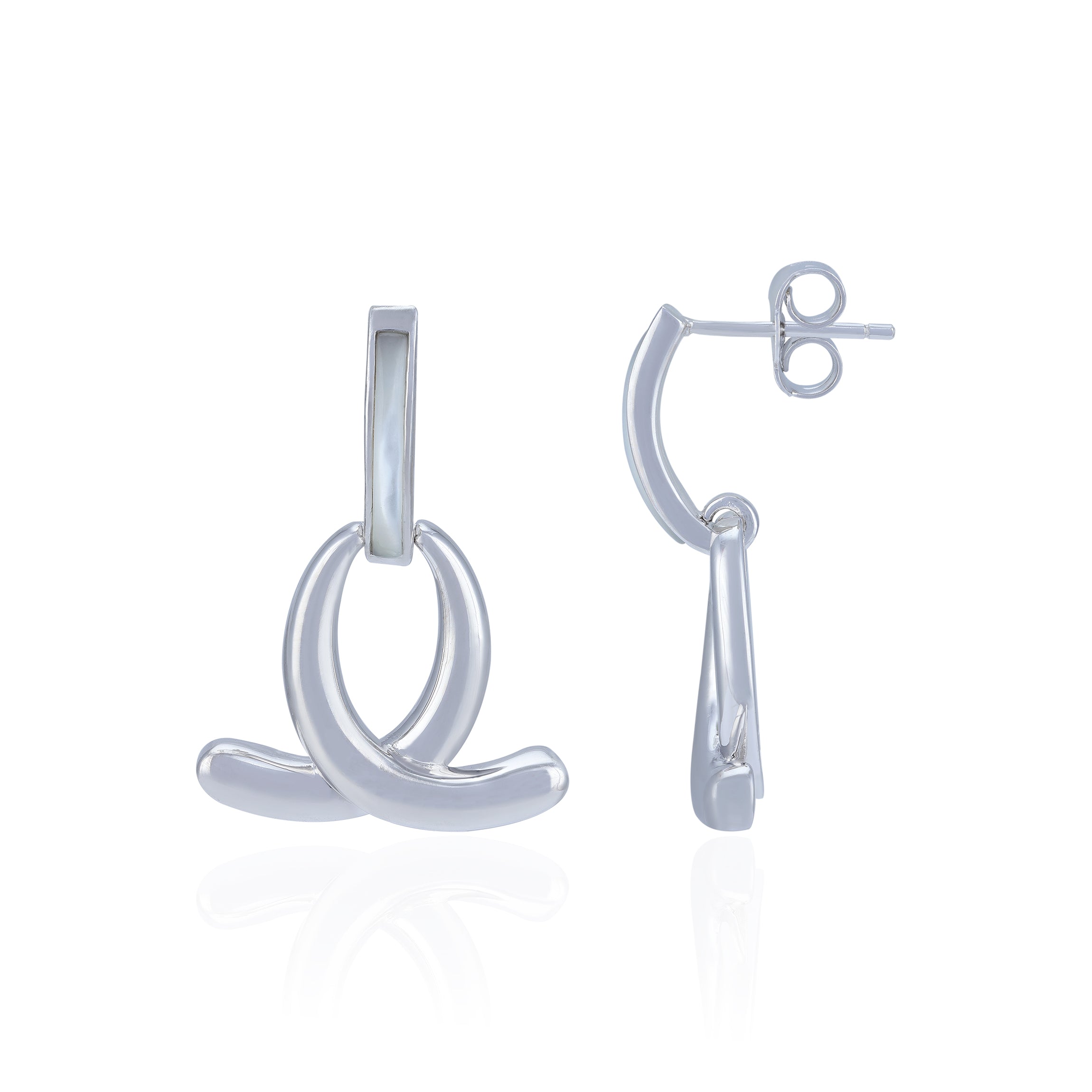 Silver hoop earrings on a white background