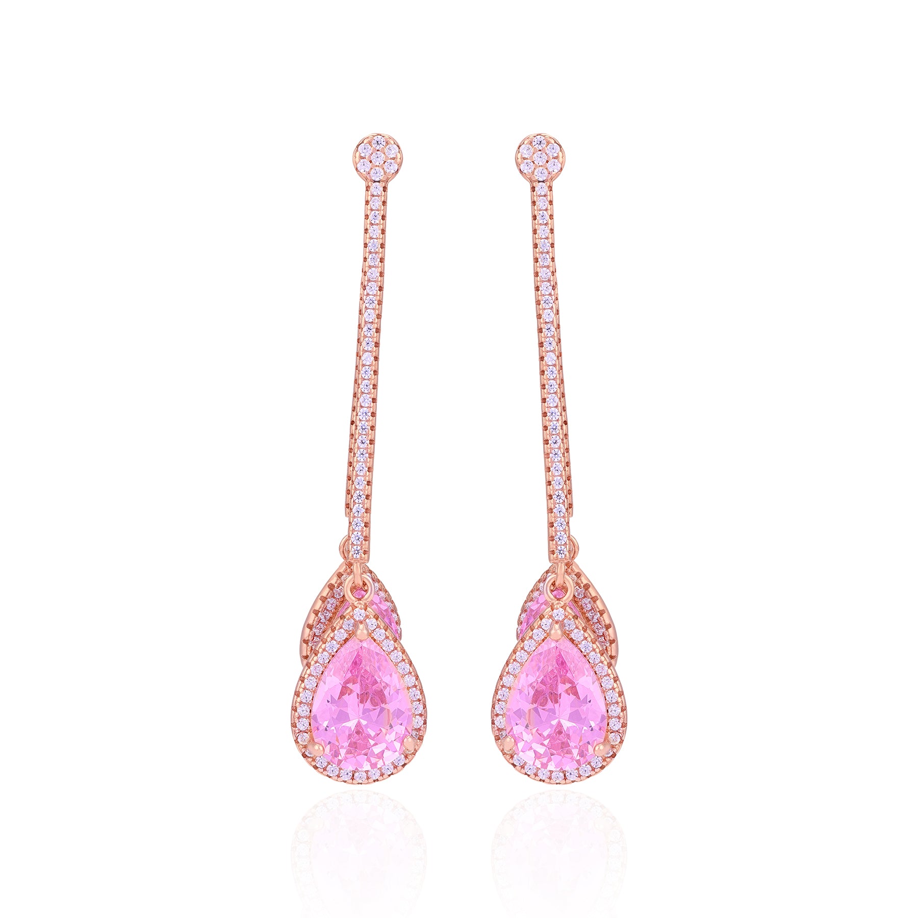 925 Sterling Silver Petal Pink Pear Drop Earrings For Women
