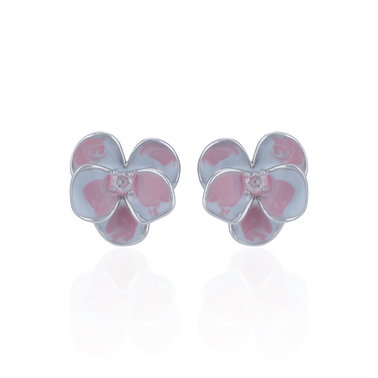 925 Sterling Silver Pink Enamel Blossom Stud for Women