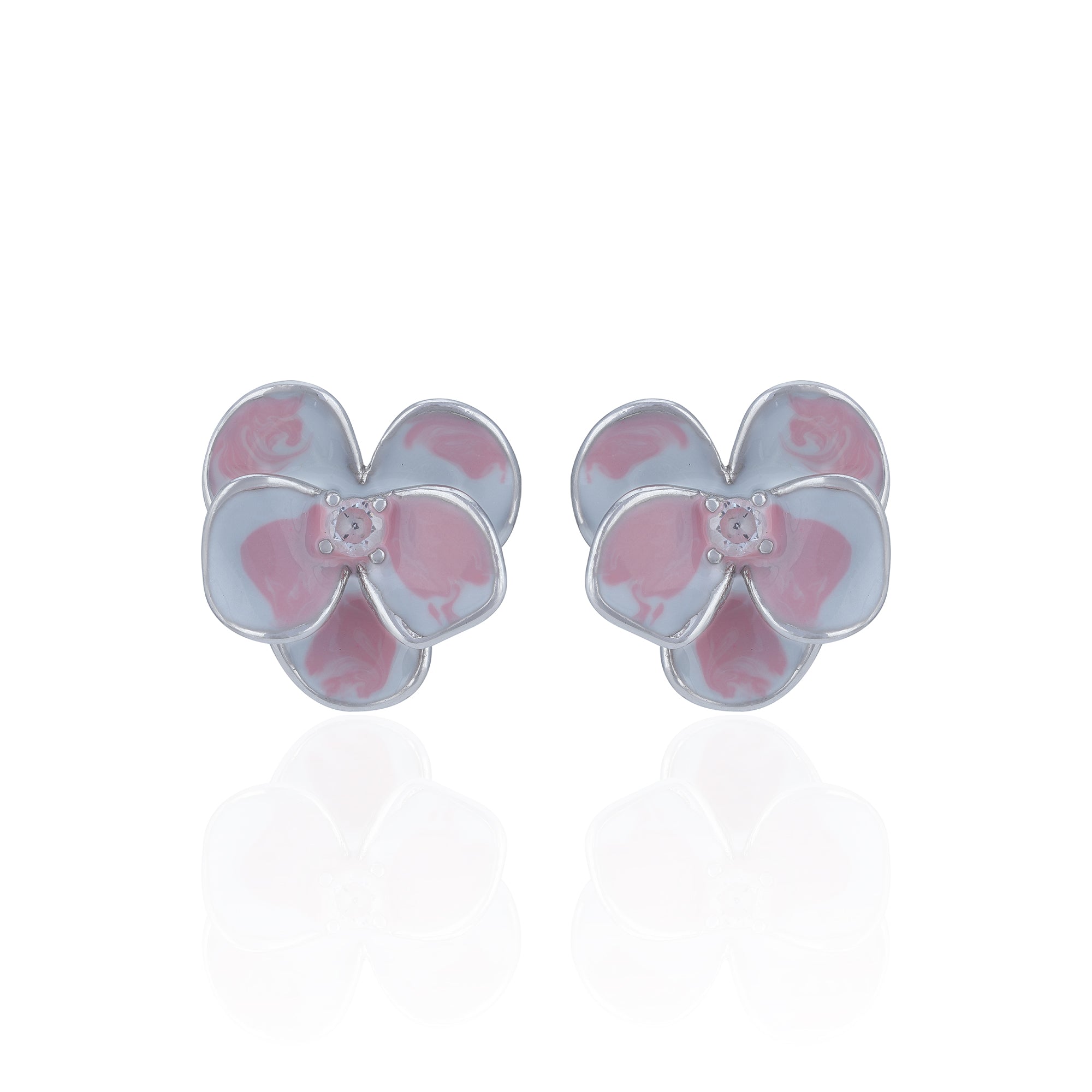 925 Sterling Silver Pink Enamel Blossom Stud for Women