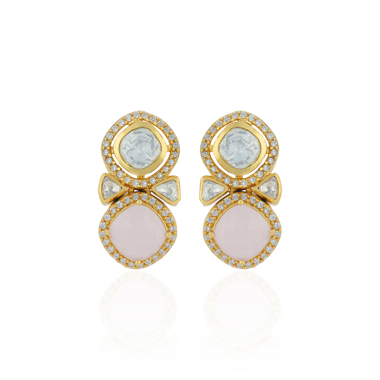 925 Sterling Silver Pink Gem Bow Earrings for Women