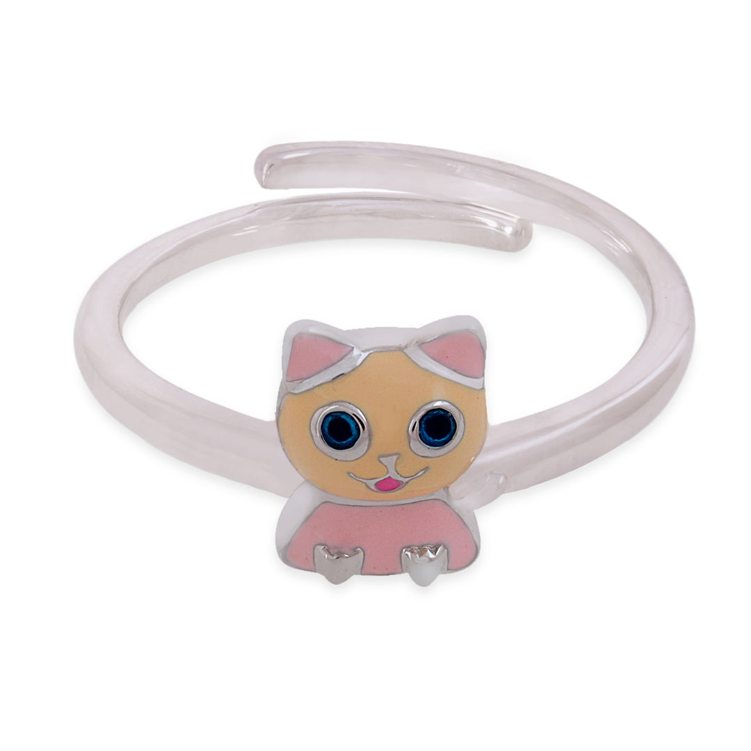925 Sterling Silver Pink Kitty Rhodium Plated Ring For Kids