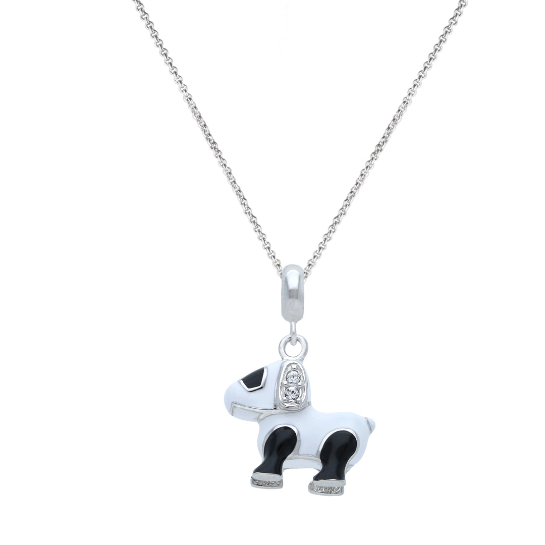 925 Sterling Silver Playful Dog Rhodium Plated Pendant For Kids