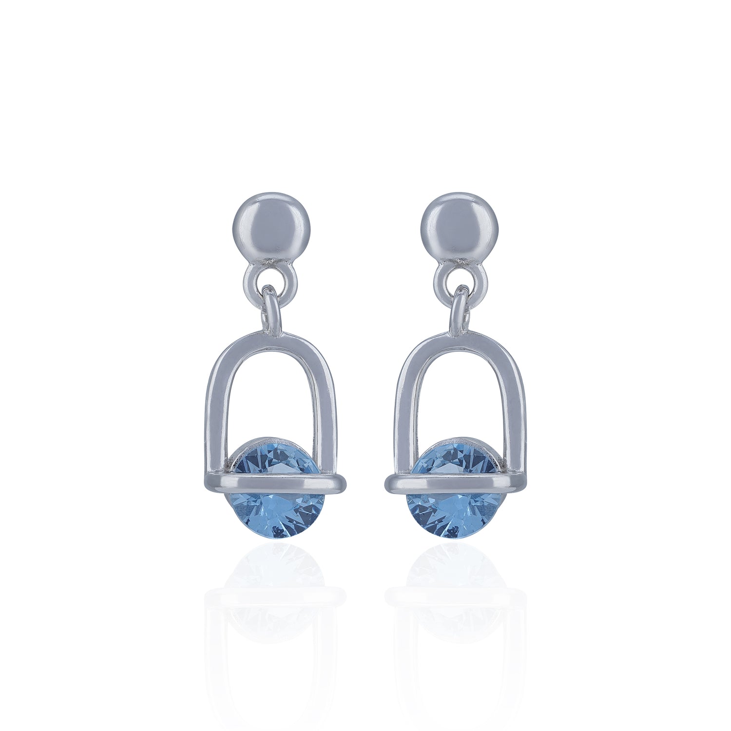 925 Sterling Silver Polished Arch Faceted Blue Stone Earring for Women