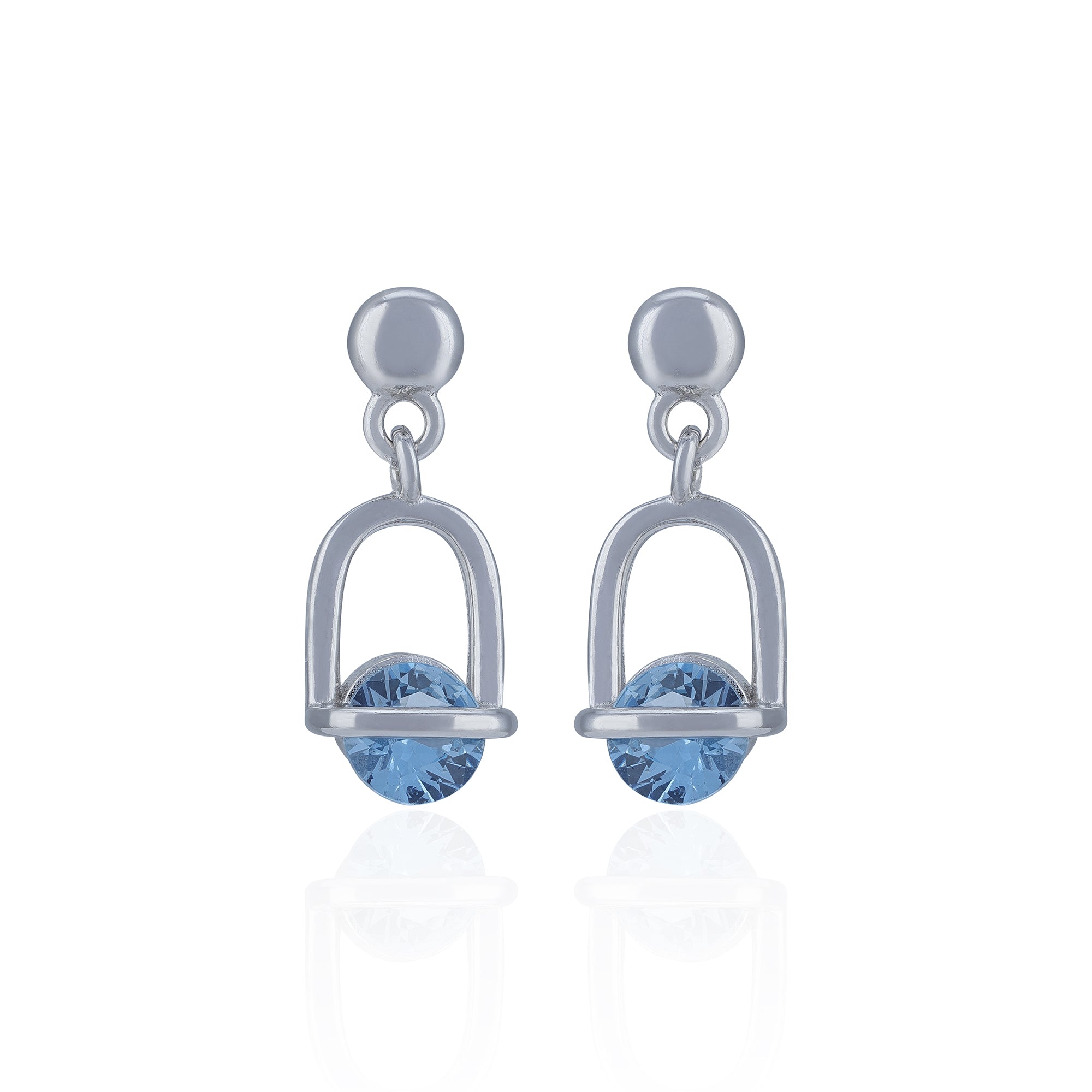 925 Sterling Silver Polished Arch Faceted Blue Stone Earring for Women