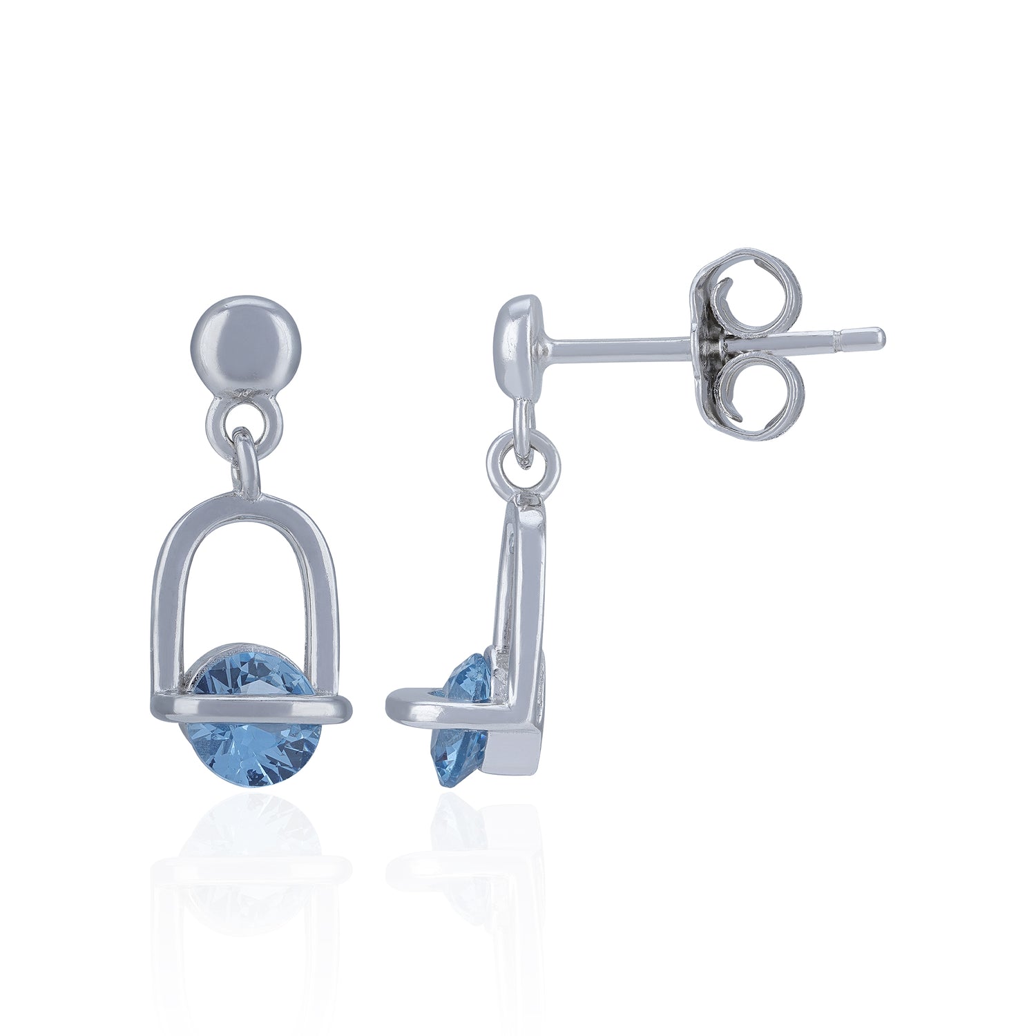 925 Sterling Silver Polished Arch Faceted Blue Stone Earring for Women