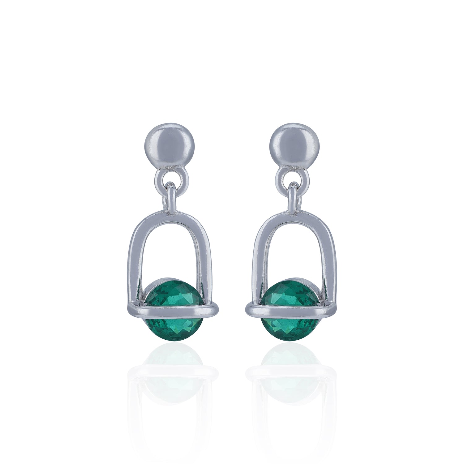925 Sterling Silver Polished Arch Faceted Emerald Stone Earring for Women