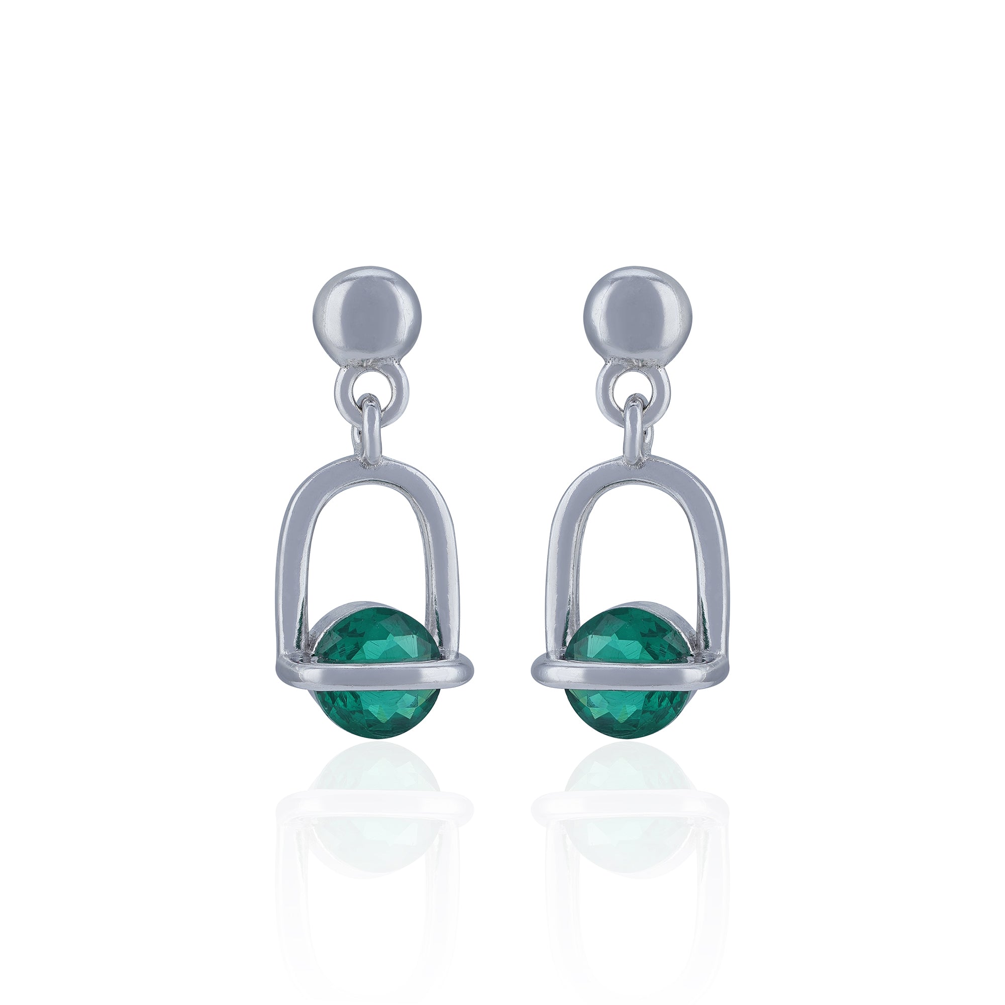 925 Sterling Silver Polished Arch Faceted Emerald Stone Earring for Women