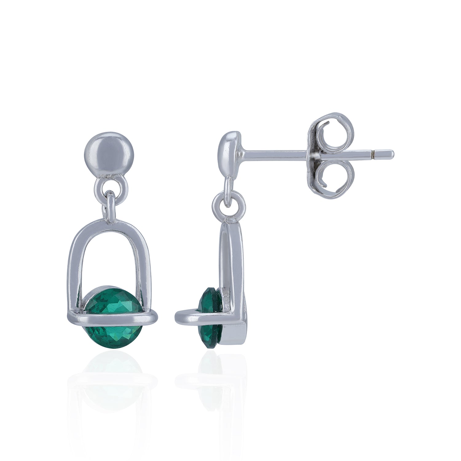 925 Sterling Silver Polished Arch Faceted Emerald Stone Earring for Women