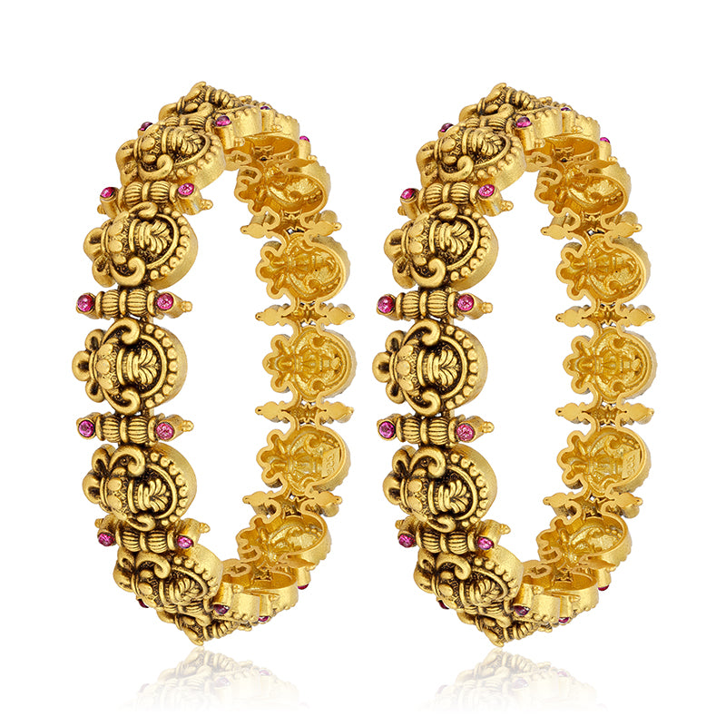 925 Sterling Silver Pot Kalasha Motif Gold Plated Bangles for Women