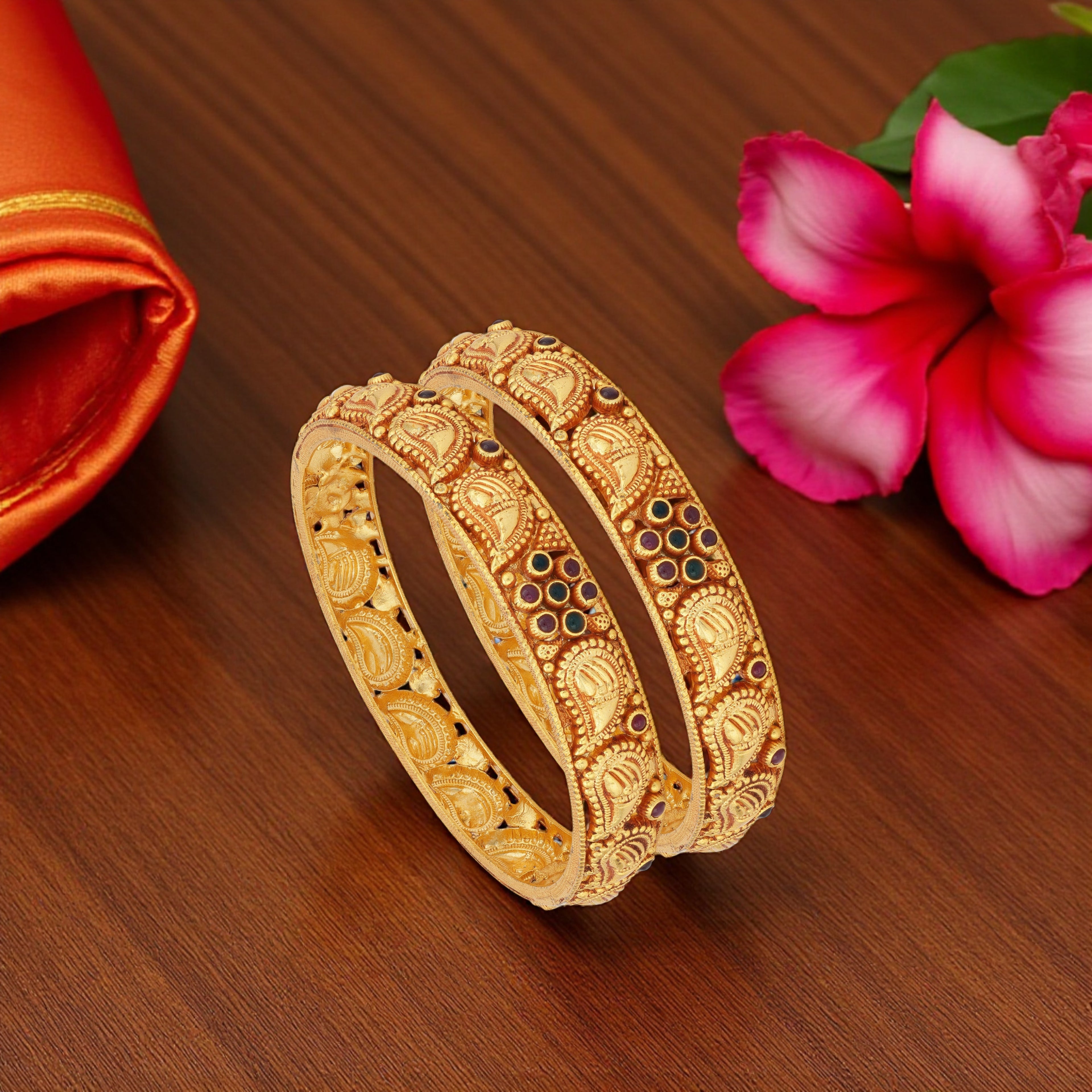 925 Sterling Silver Prosperity Mango Motif Cluster Bangle for Women