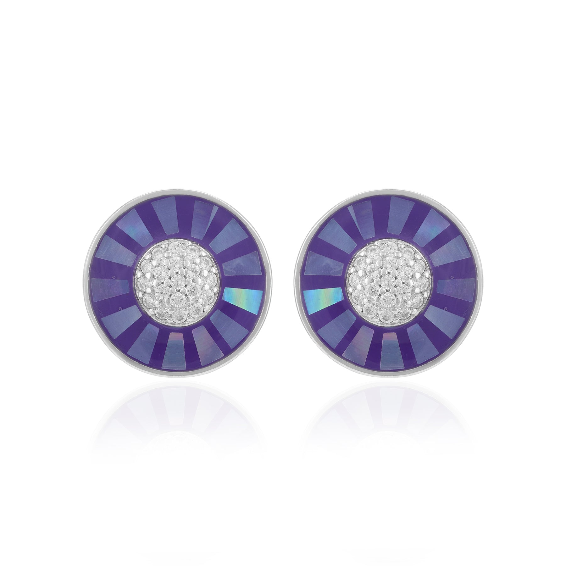 925 Sterling Silver Purple Shine Wheel Rhodium Plated Earrings For Women