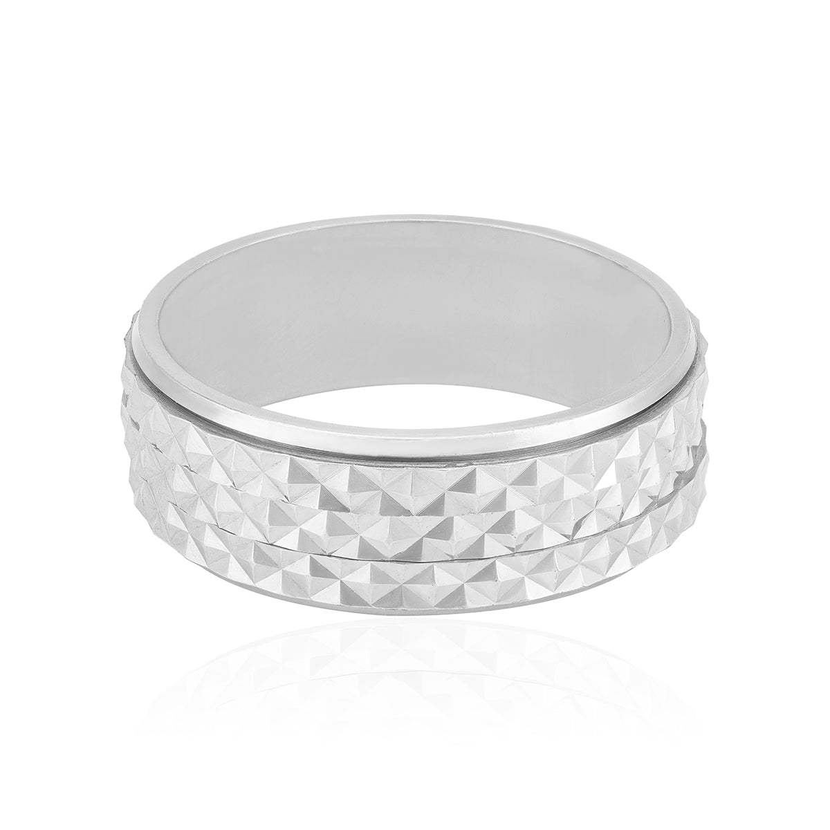 925 Sterling Silver Pyramid Texture Bold Rhodium Plated Ring for Men