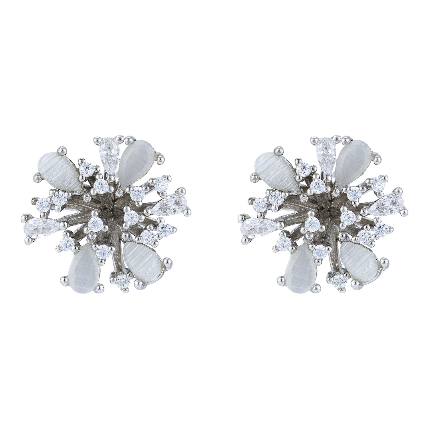 925 Sterling Silver Radiant Bloom Frosted Petal Sparkle Rhodium Plated Earrings for Women