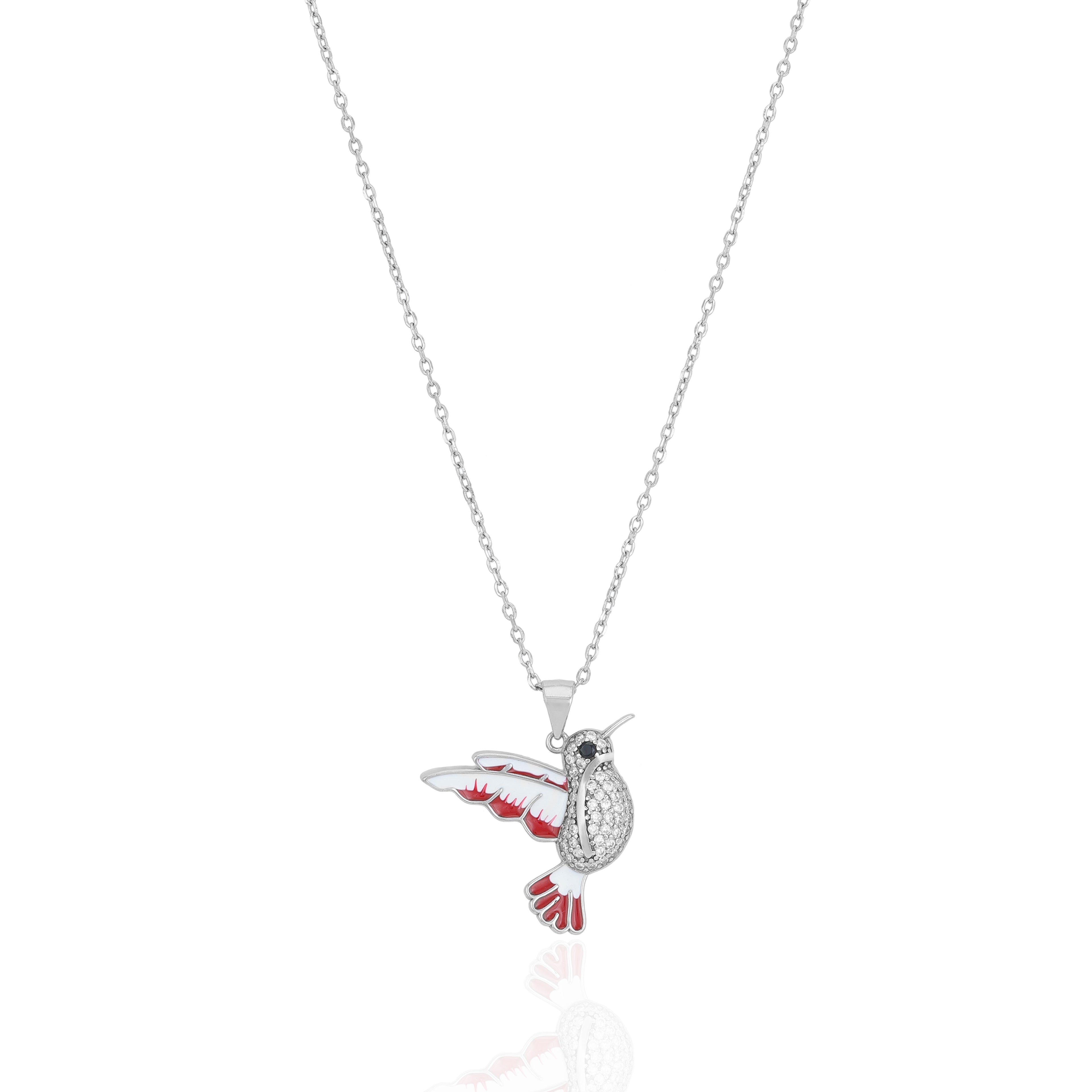925 Sterling Silver Radiant Hummingbird Inspired Rhodium Plated Chain Pendant for Women
