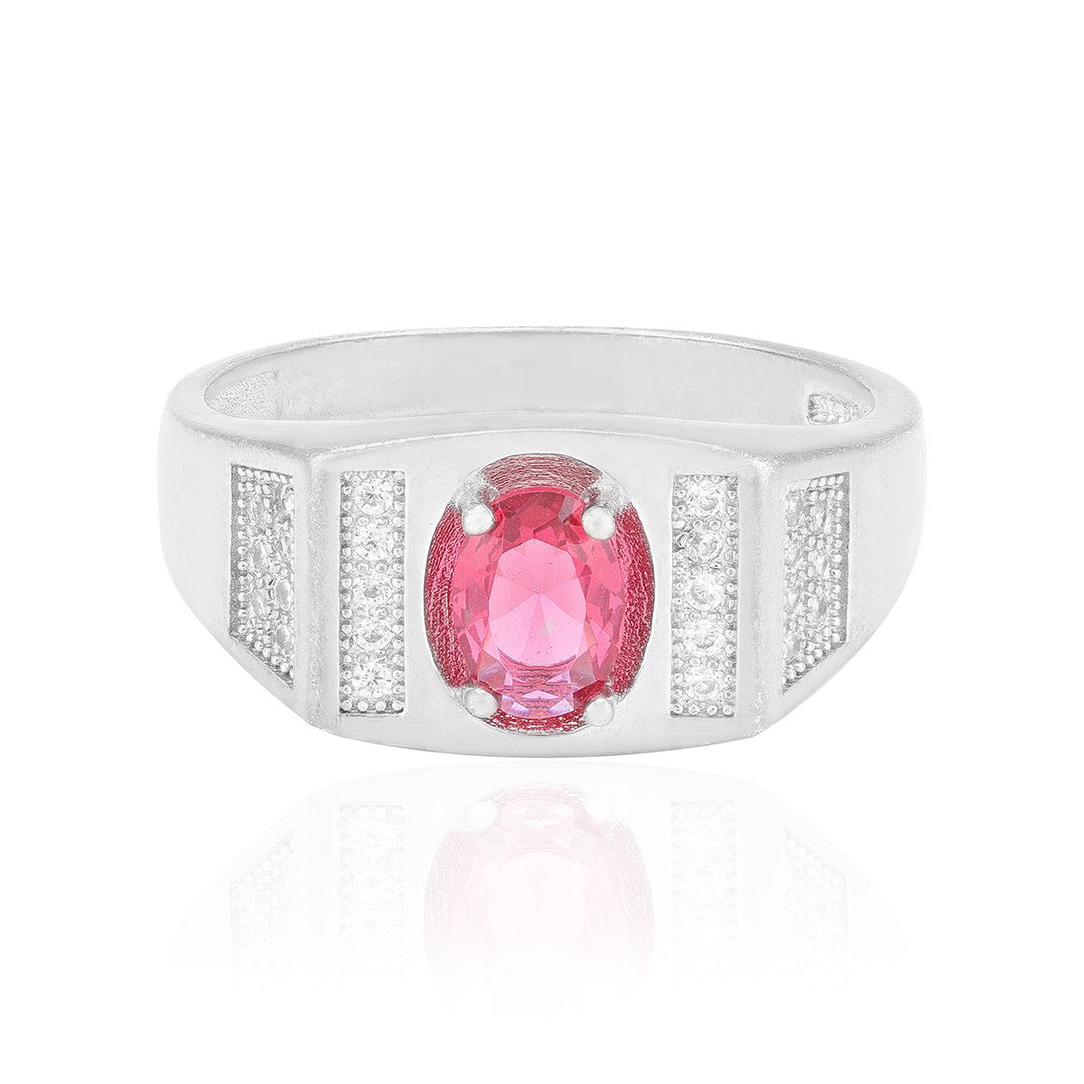 925 Sterling Silver Radiant Ruby Matrix Rhodium Plated Ring for Men