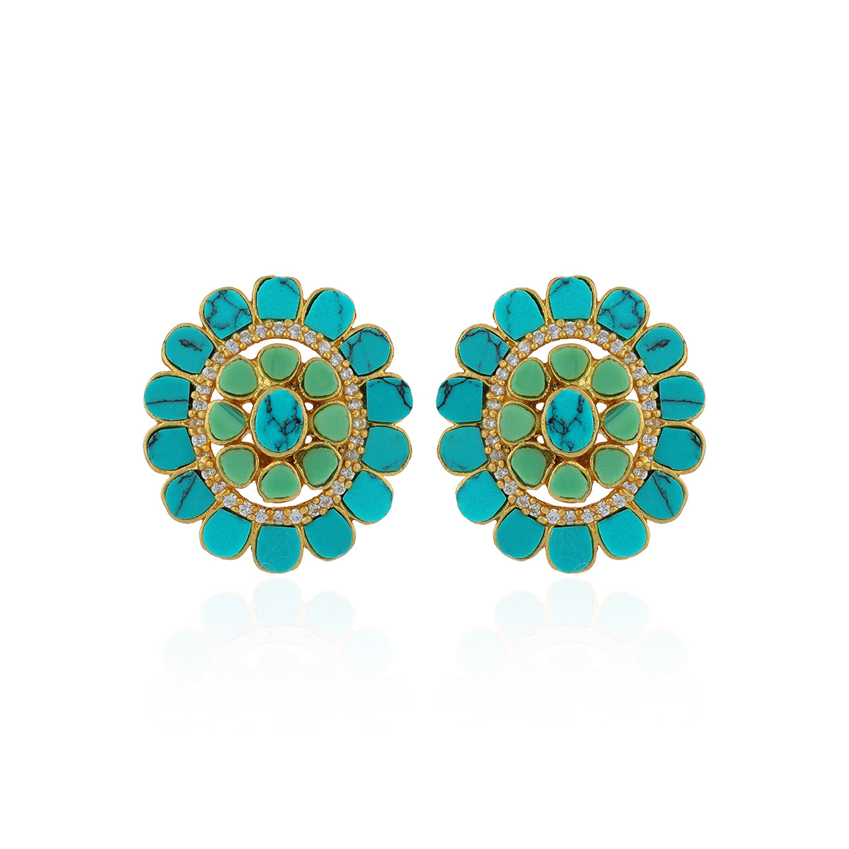 925 Sterling Silver Radiant Turquoise Circle Stud for Women