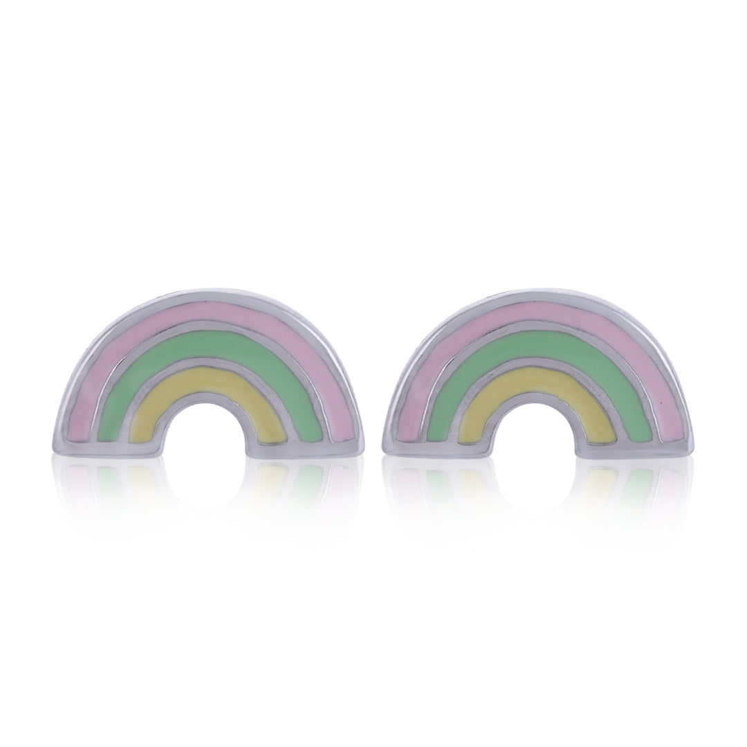 925 Sterling Silver Rainbow Rays Rhodium Plated Stud For Kids