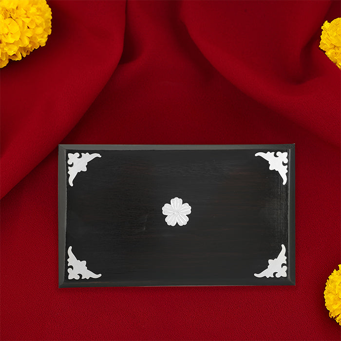 925 Sterling Silver Rectangle Rosewood Peeda For Pooja