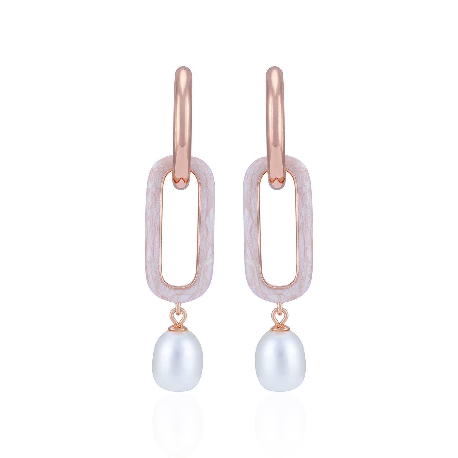 925 Sterling Silver Rectangular Link Pearl Earring for Women