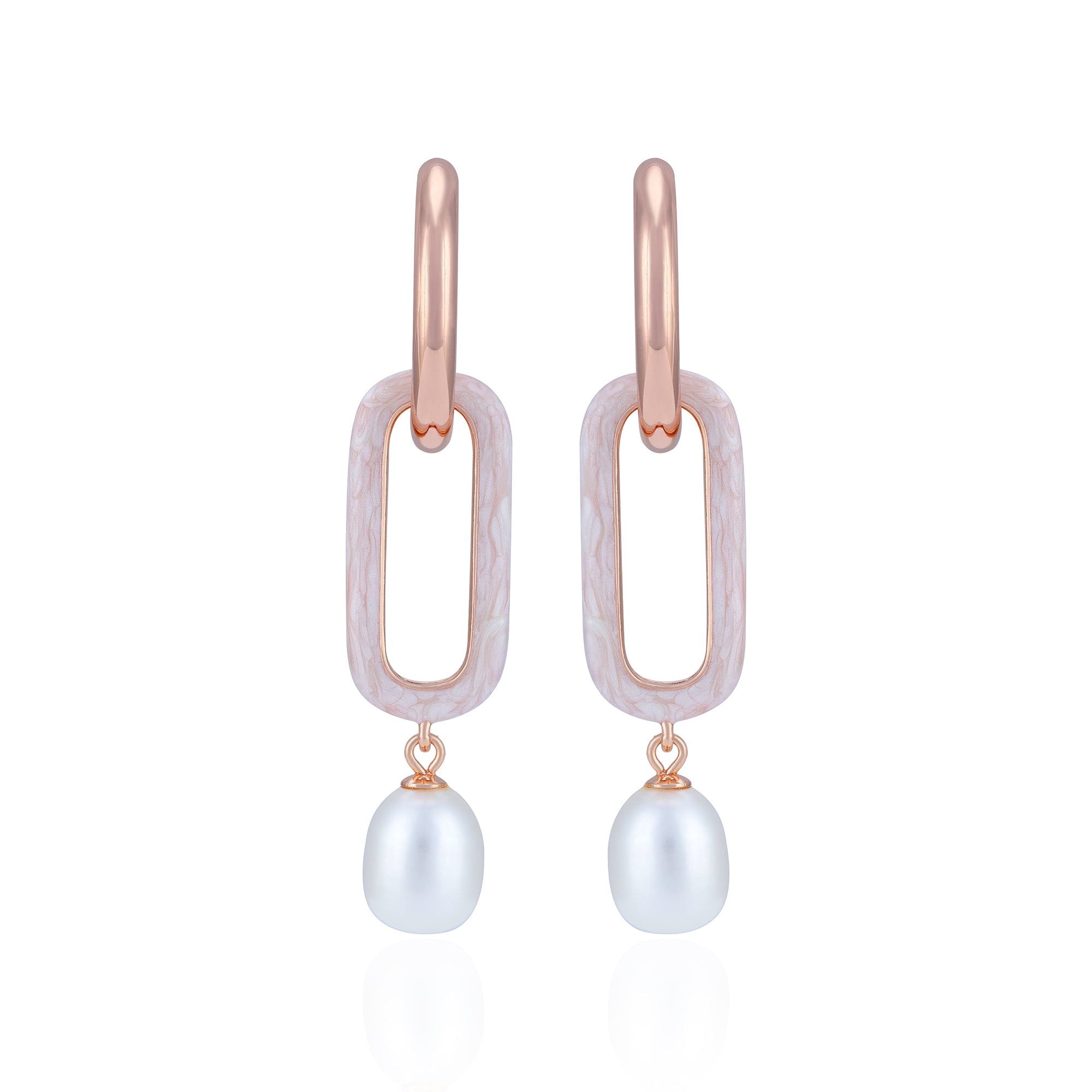 925 Sterling Silver Rectangular Link Pearl Earring for Women