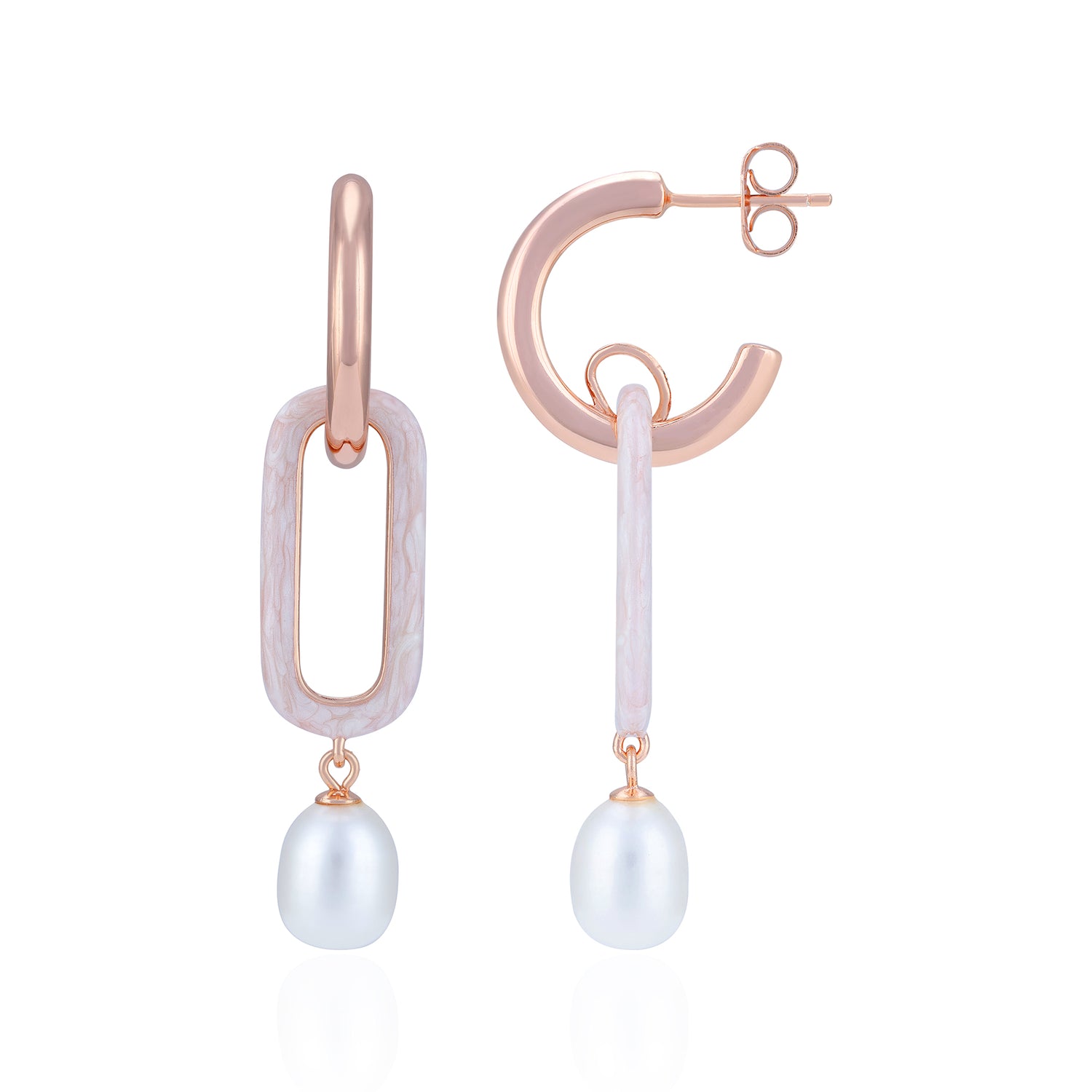 925 Sterling Silver Rectangular Link Pearl Earring for Women