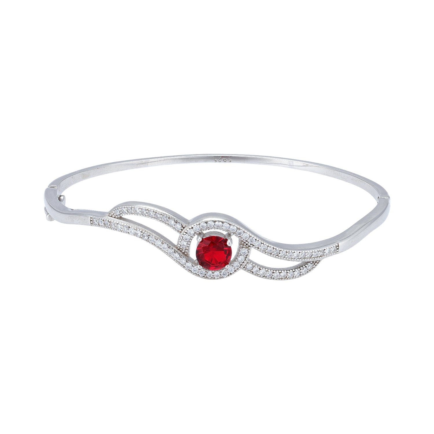 925 Sterling Silver Red Center Infinity Curve Dual Bracelet for Women
