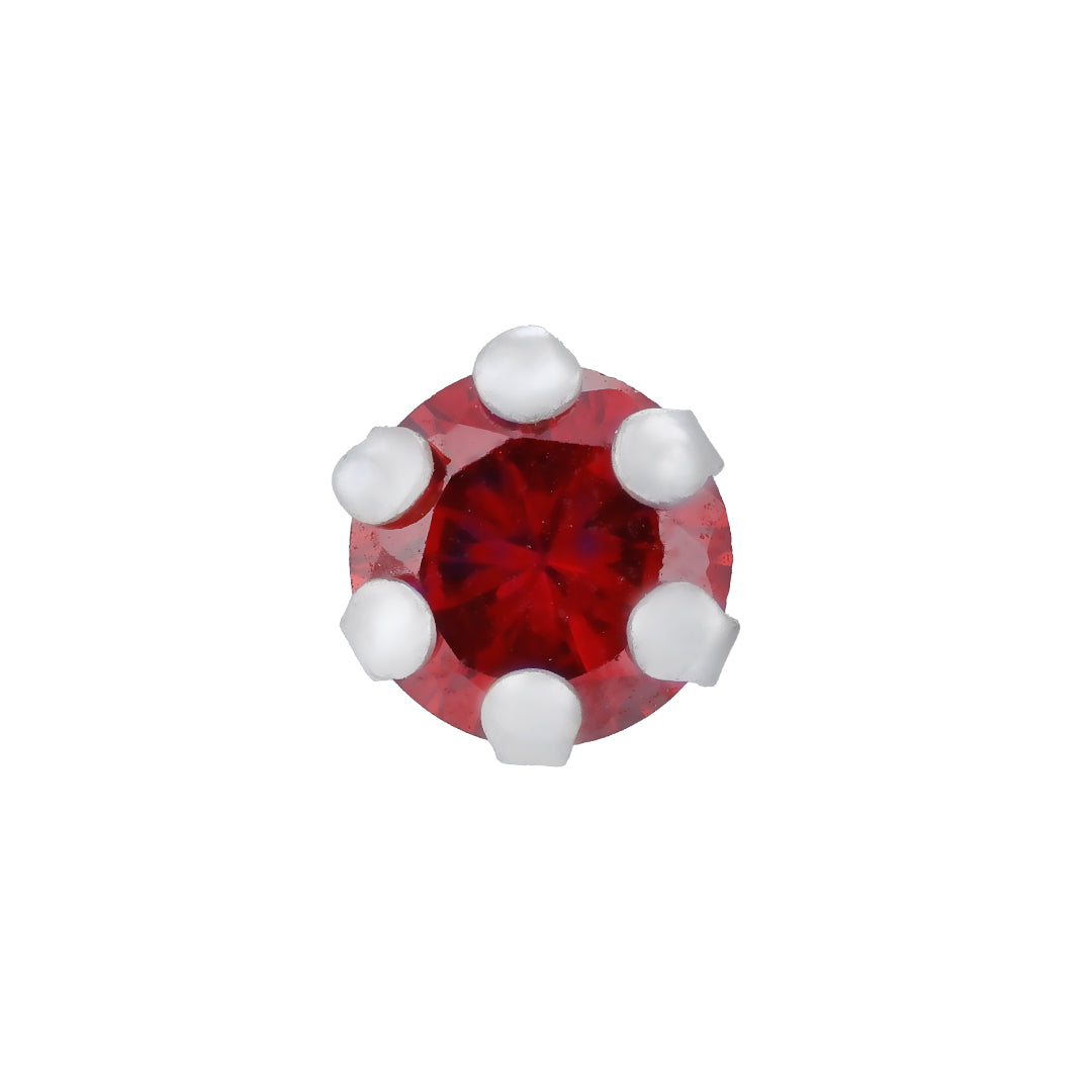 925 Sterling Silver Red Garnet Rhodium Plated Nosepin For Women
