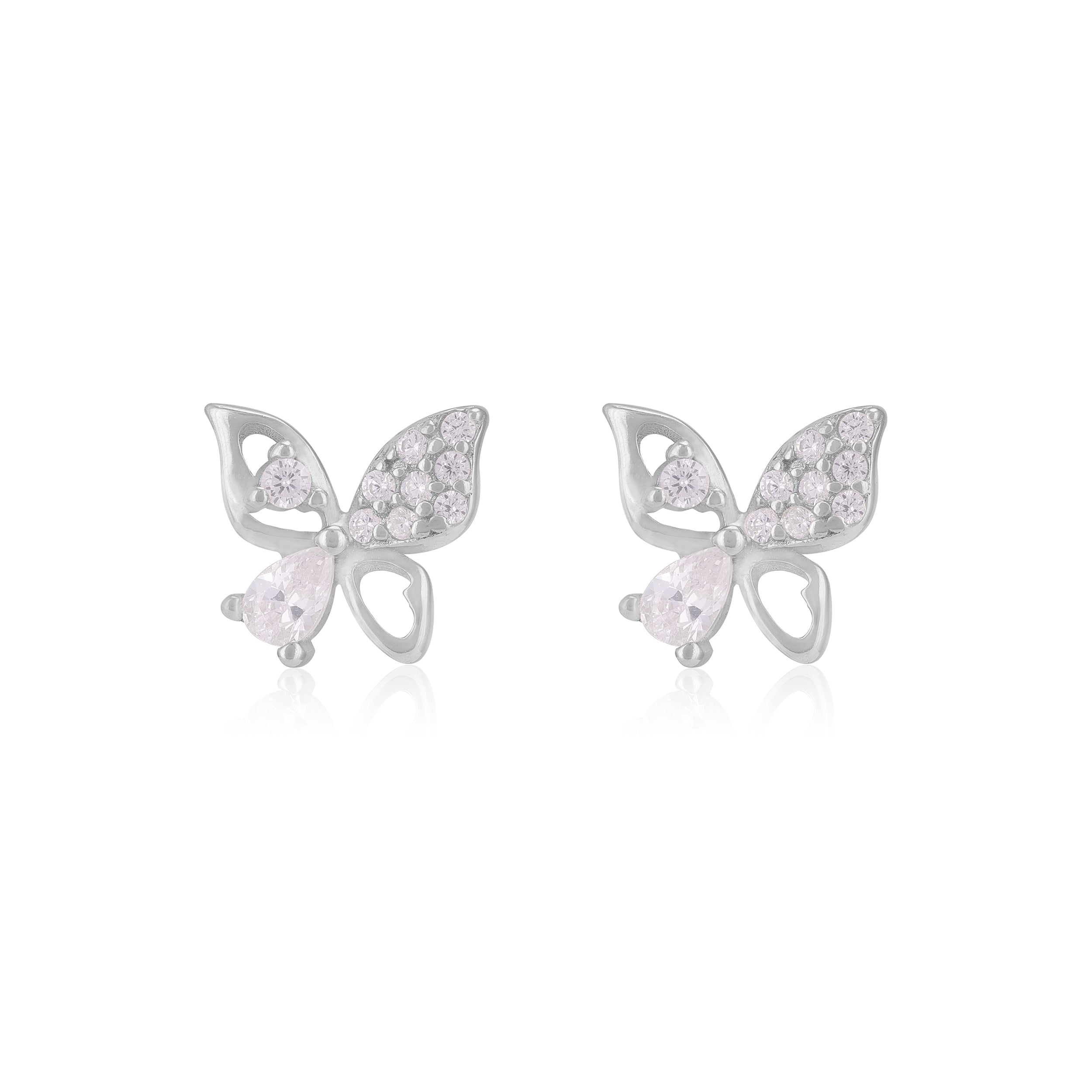 925 Sterling Silver Stone-Encrusted Butterfly Earrings For Women