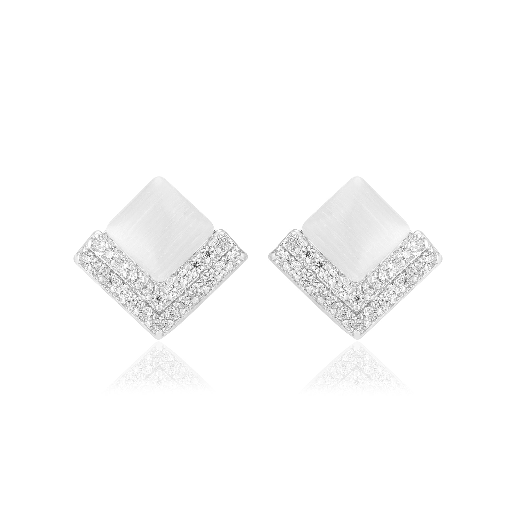 925 Sterling Silver Diamond Shaped V Layer Stoned Earrings For Women