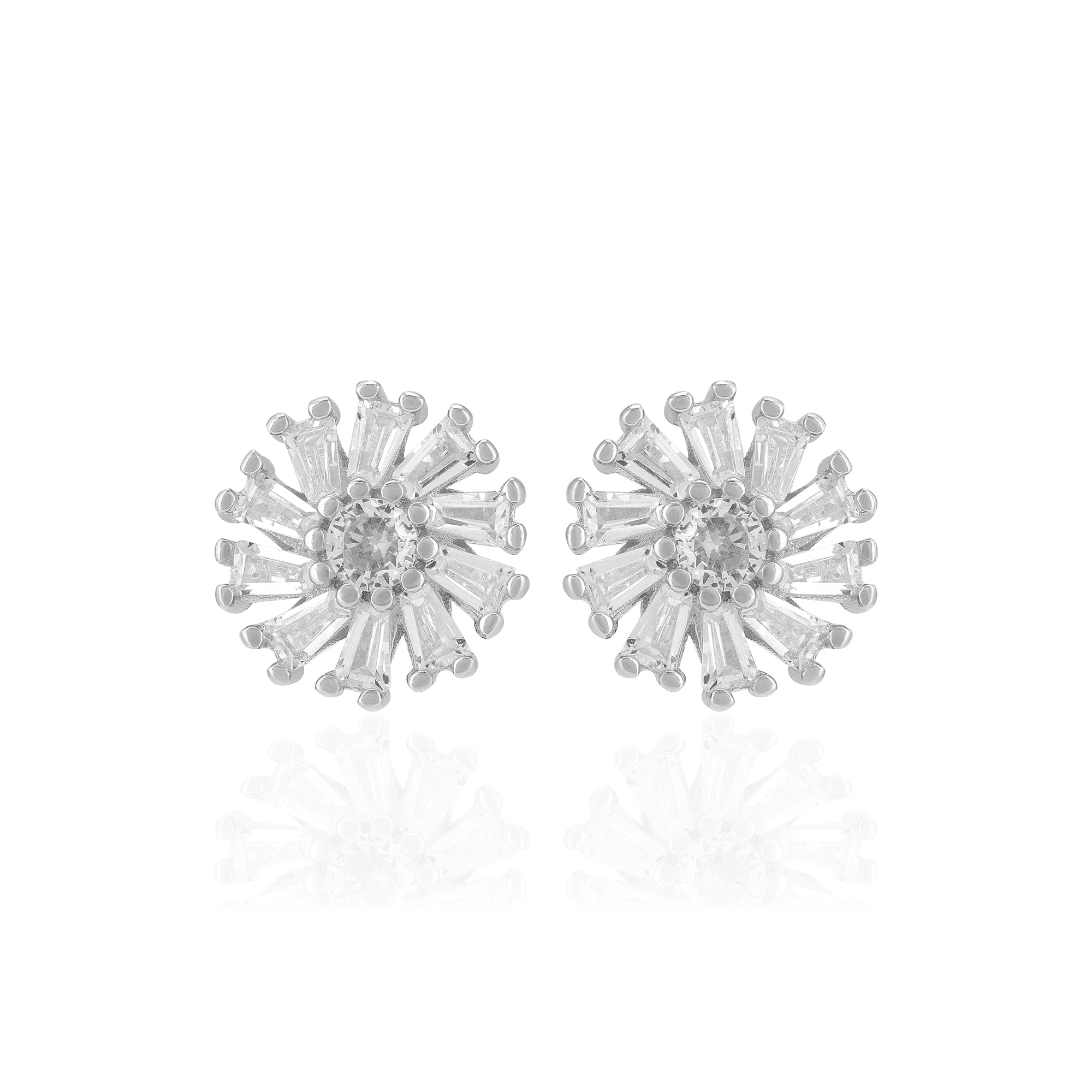 925 Sterling Silver Emerald White Flower Pattern Earrings For Women