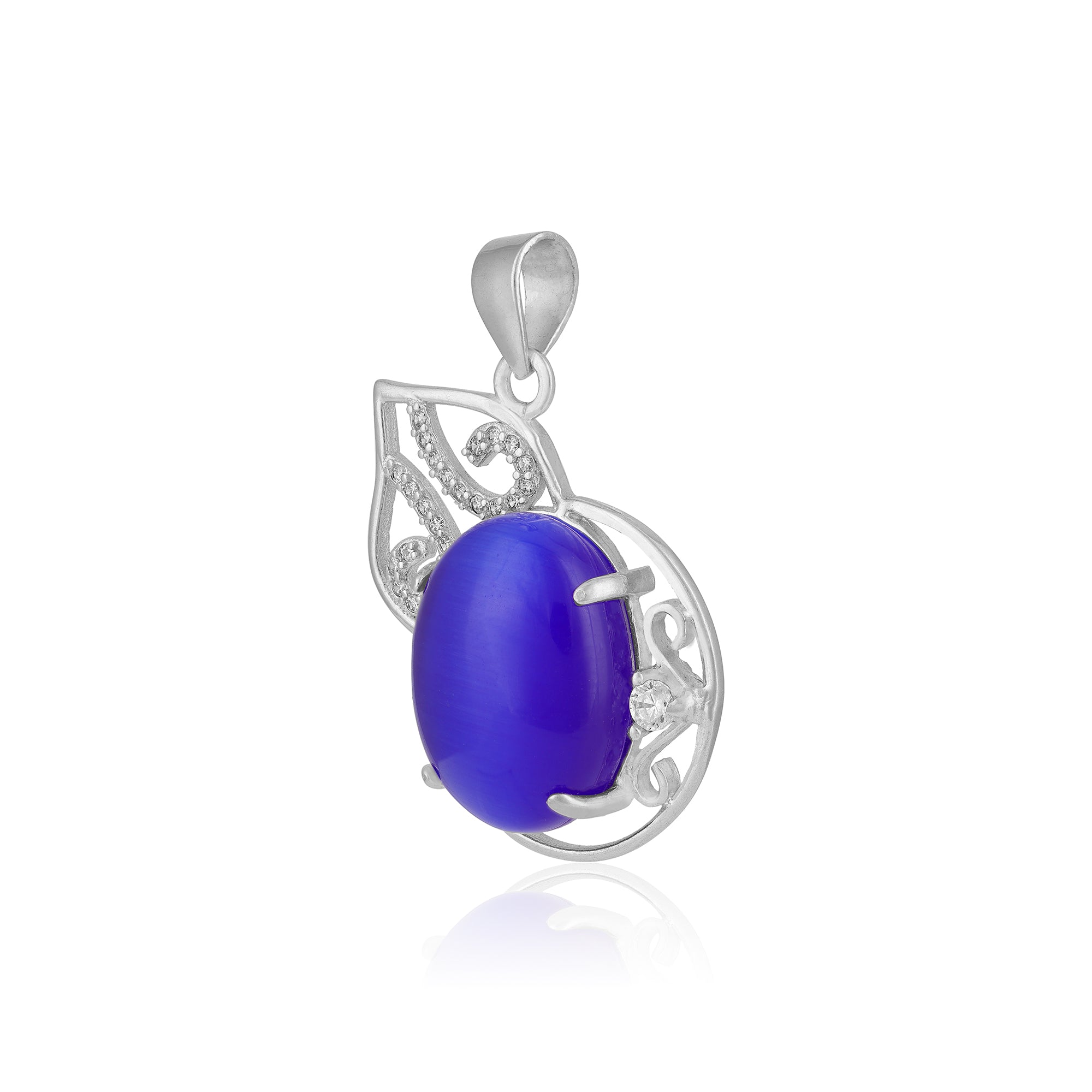 925 Sterling Silver Rhodium Plated Engraved Blue Chalcedony Pendants for Women