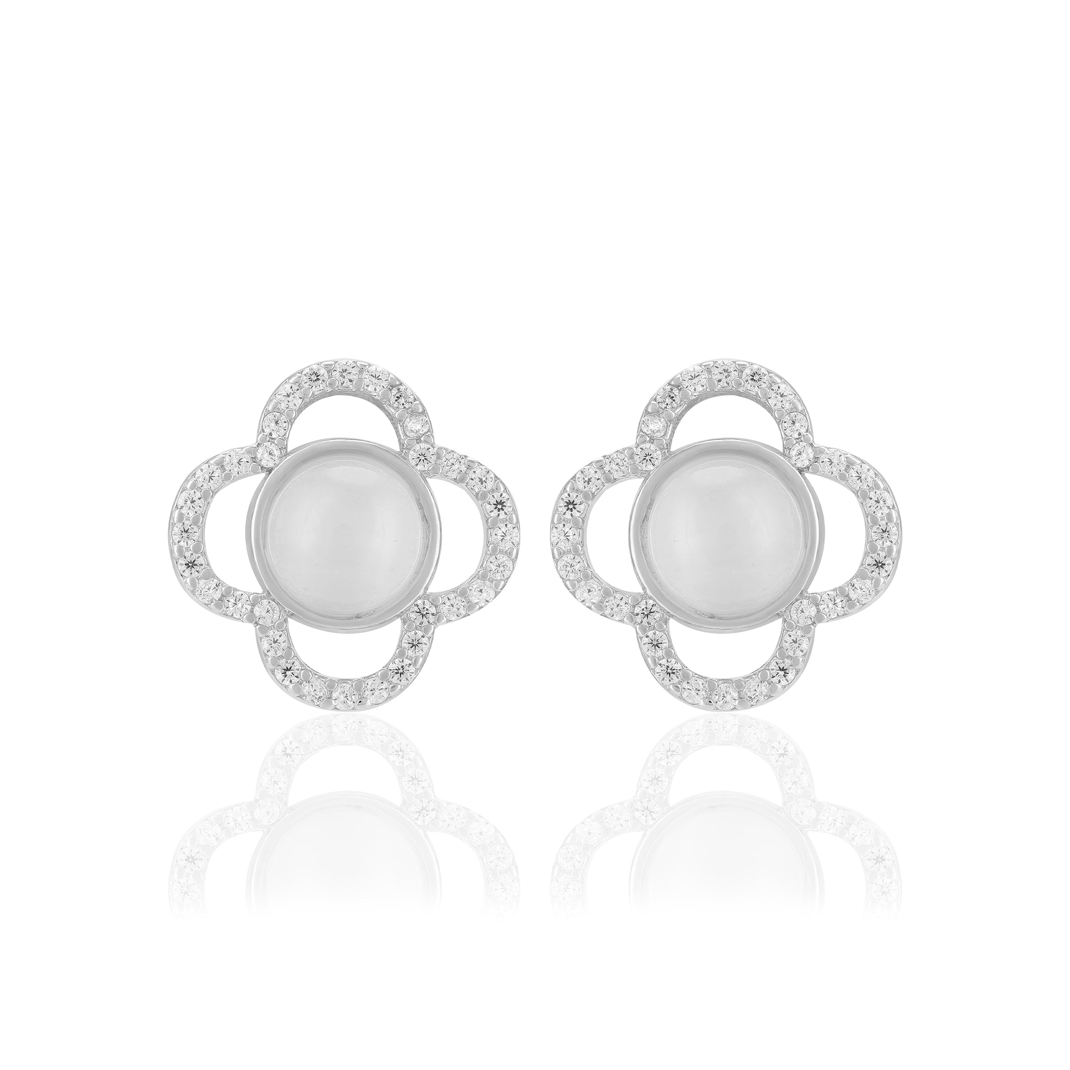 925 Sterling Silver Floral Center Pearl Earrings For Women