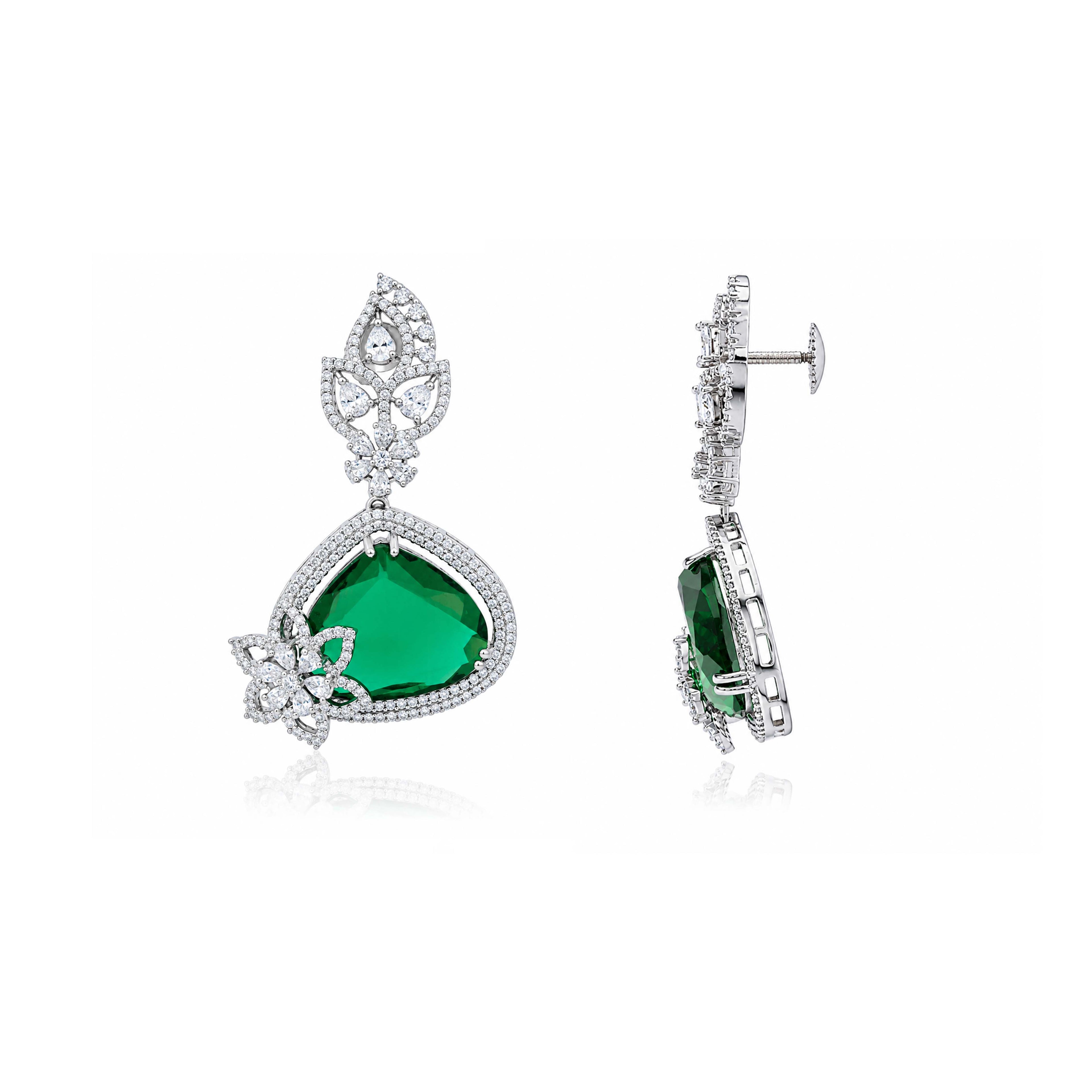 925 Sterling Silver Rhodium Green Earring