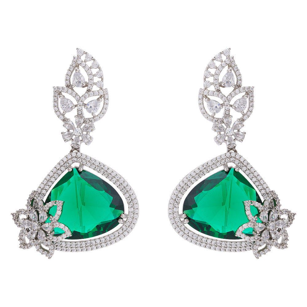 925 Sterling Silver Rhodium Green Earring