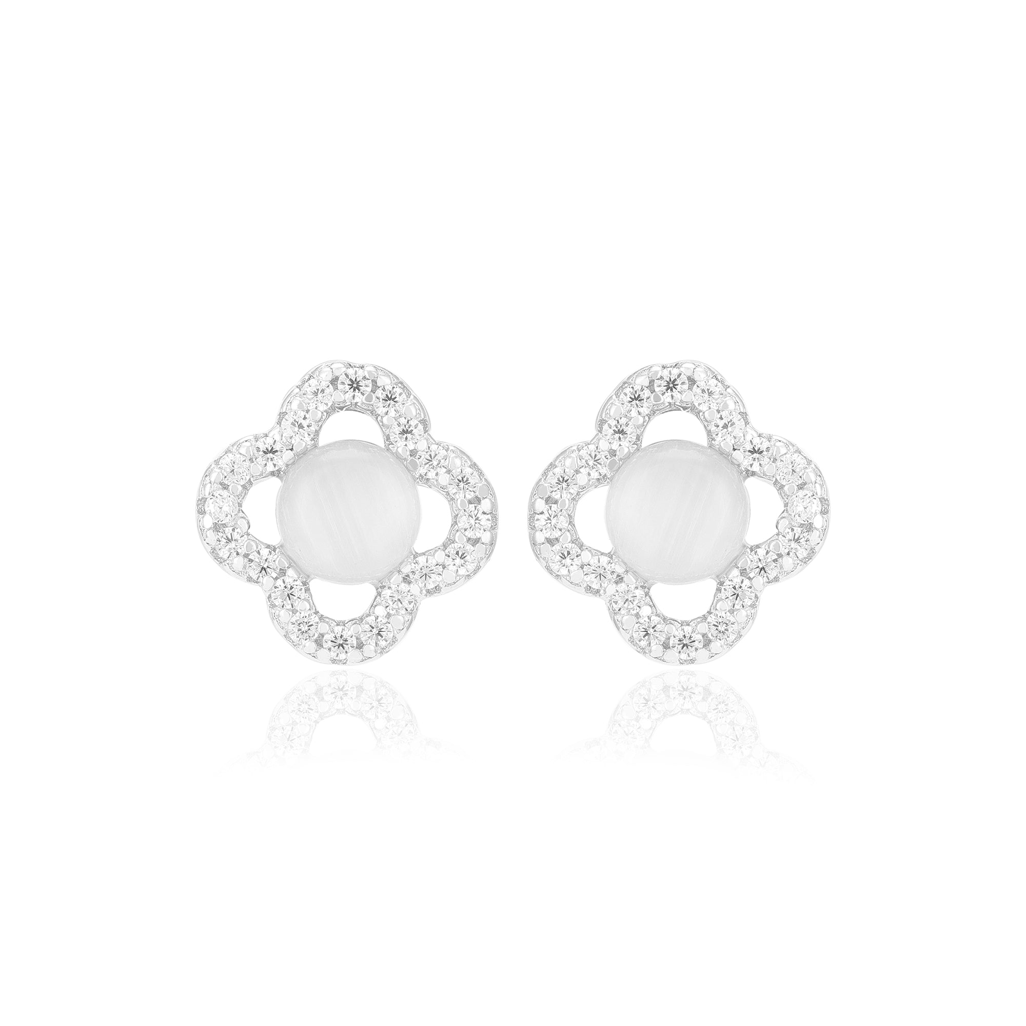 925 Sterling Silver Moonstone Center Four Petals Earrings For Women
