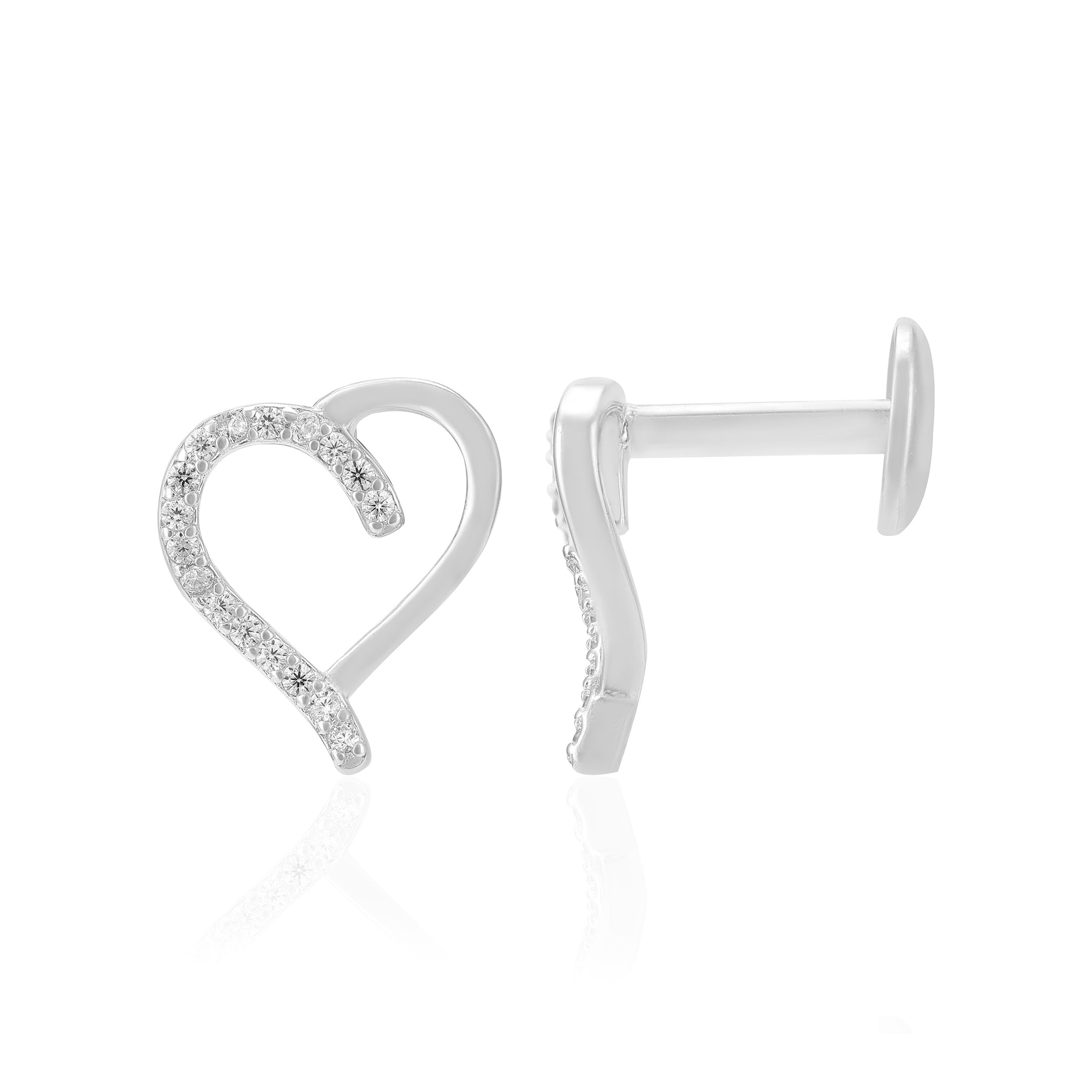 925 Sterling Silver One Side Stoned Heart Earrings For Women